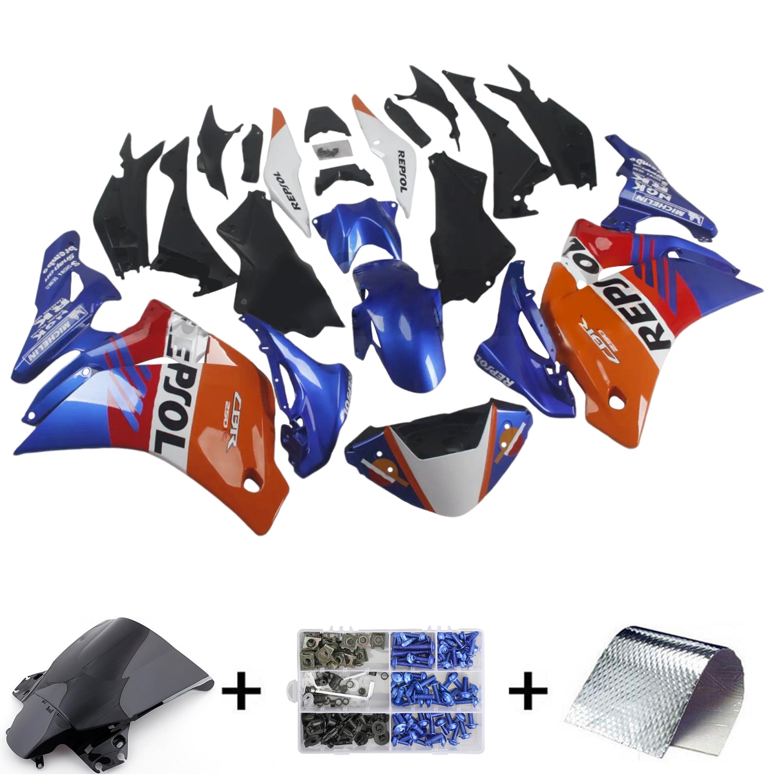 Amotopart 2011-2015 CBR250R Honda Kit de carenado azul y naranja