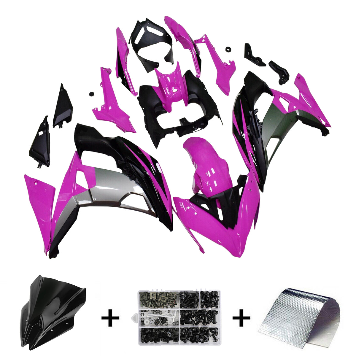 Amotopart 2017-2019 Kawasaki ER6F/Ninja650R Black Pink Fairing Kit