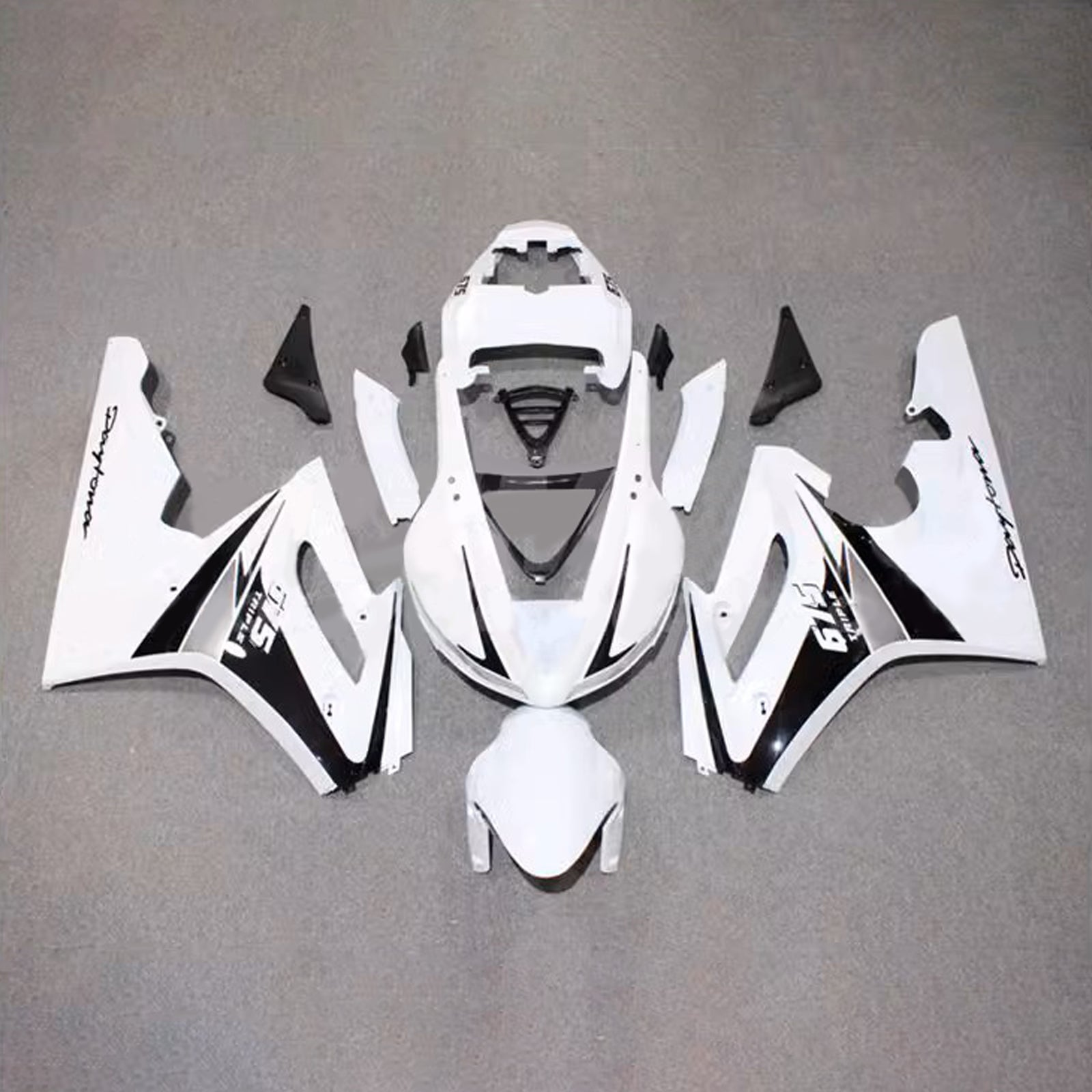 Amotopart 2009-2012 Triumph Daytona 675 Glossy Black White Fairing Kit