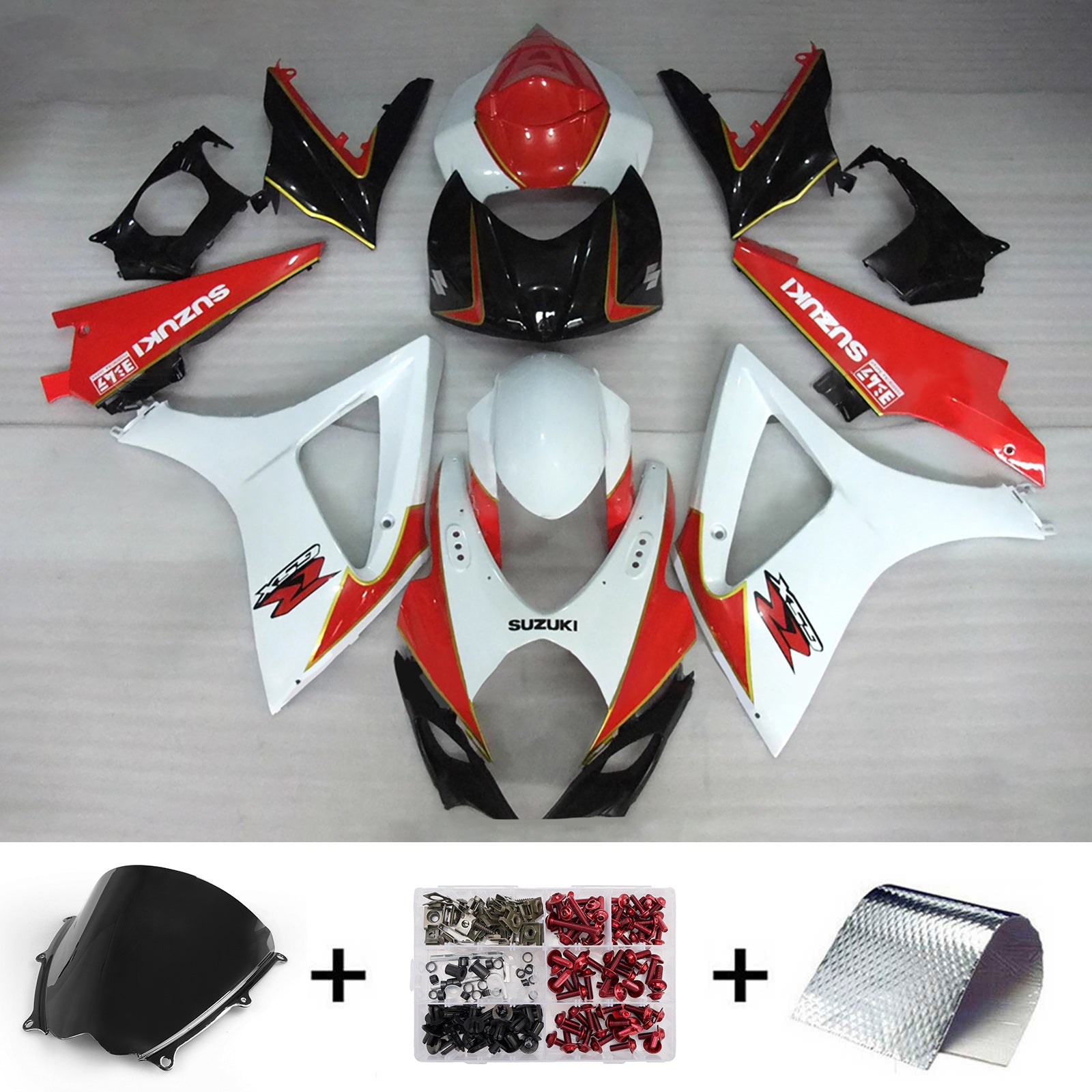 Amotopart 2007-2008 Suzuki GSXR1000 White Red Black Fairing Kit