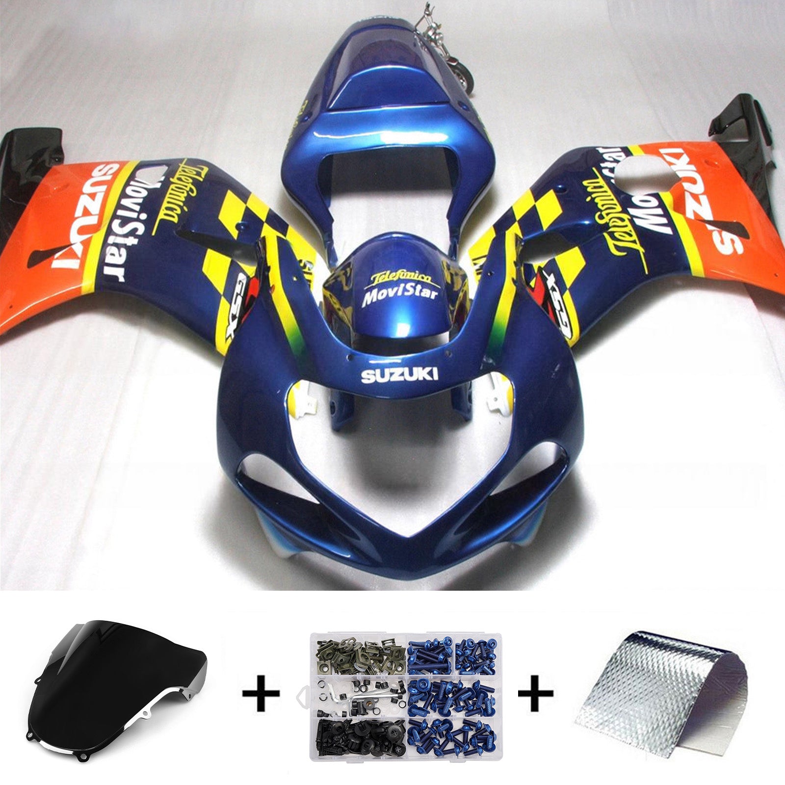 Amotopart 2000-2002 Suzuki GSXR1000 Blue Yellow Orange Fairing Kit