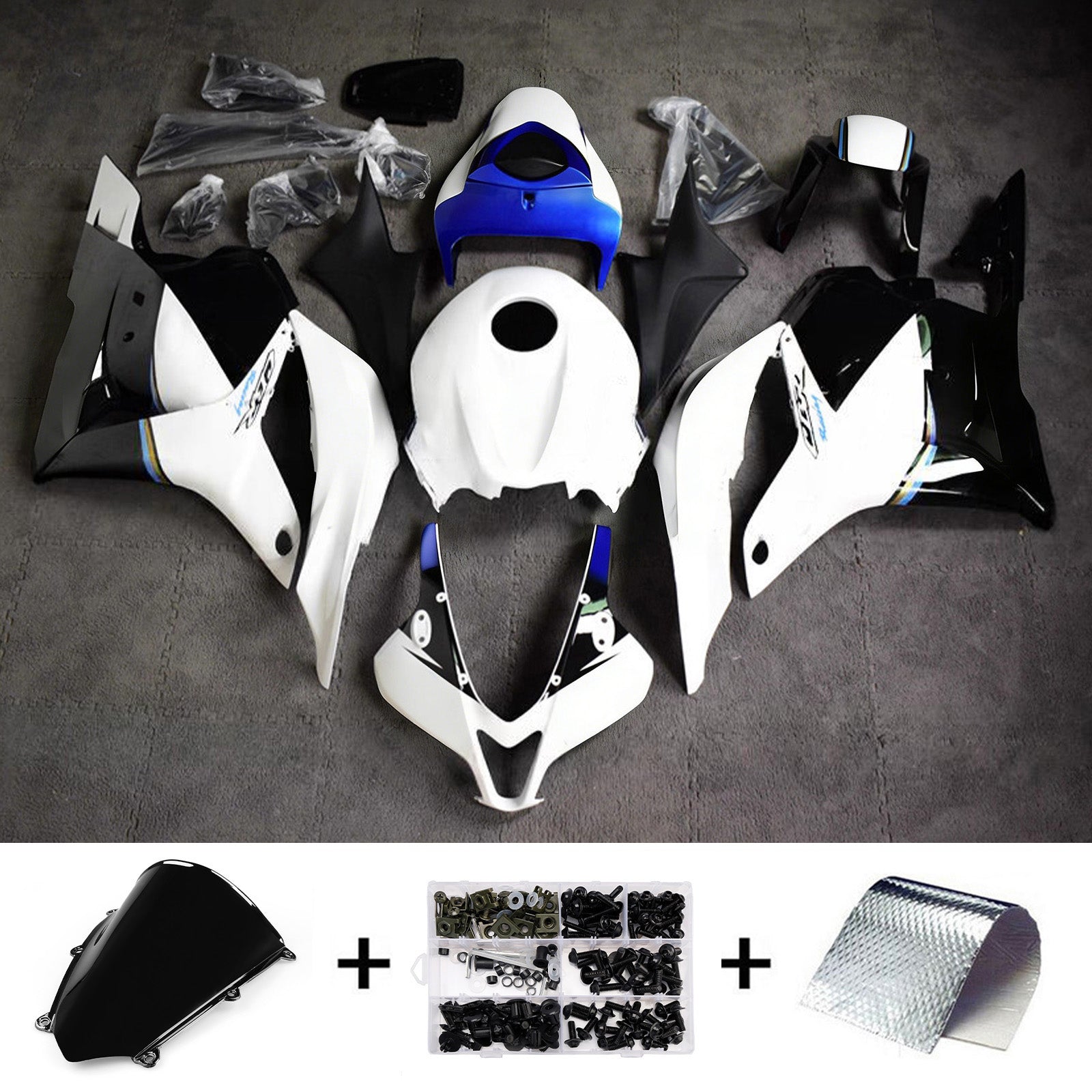 Amotopart 2009-2012 Honda CBR600RR White Blue Fairing Kit