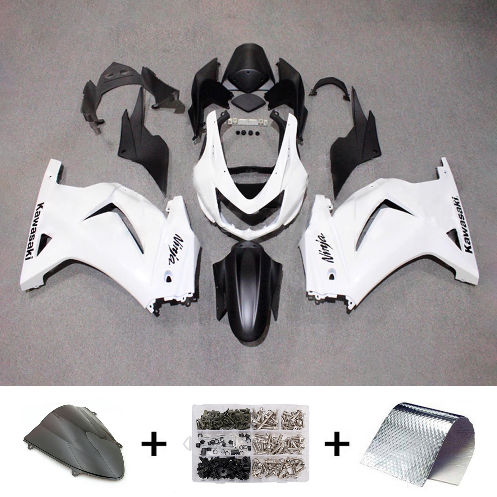 Amotopart 2008-2012 Kawasaki EX250/Ninja250R White & Black Fairing Kit
