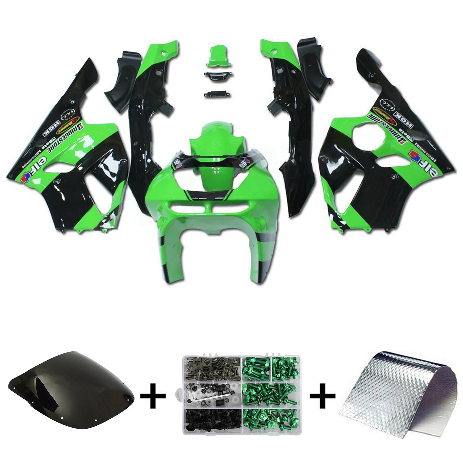 Amotopart 1994-1997 Kawasaki ZX-6R Kit de carenado verde negro brillante