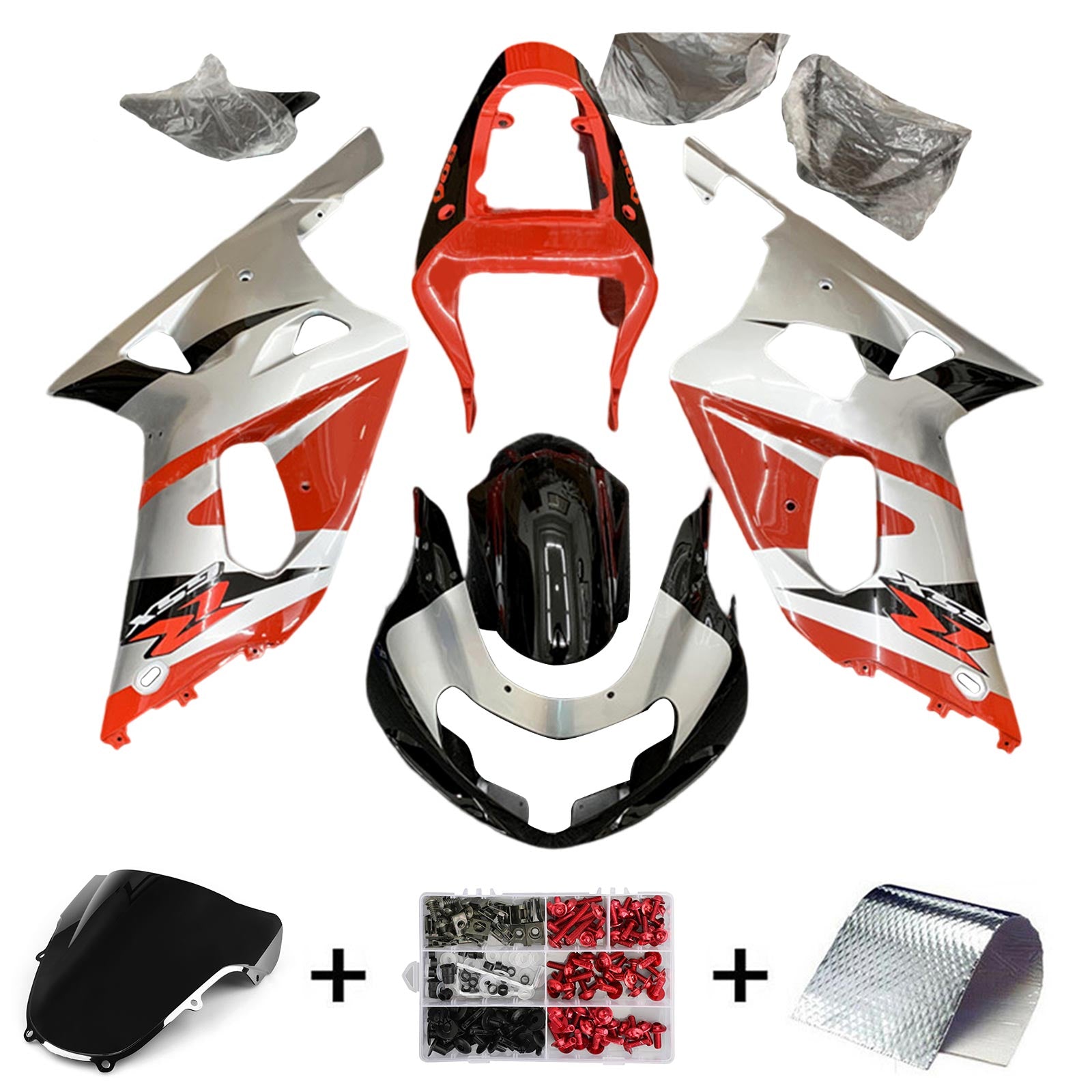 Amotopart Suzuki 01-03 GSXR600 y 00-03 GSXR750 Kit de carenado gris rojo