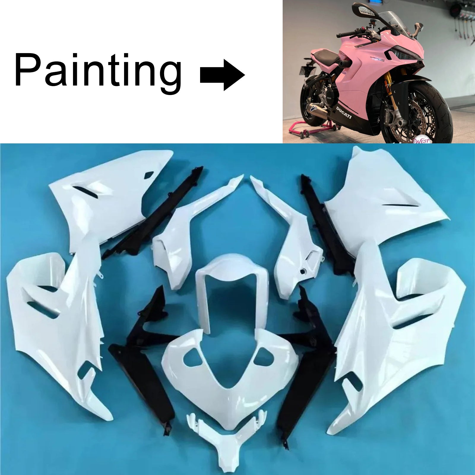 Amotopart 2021-2024 Ducati Supersport 950 / 950S Schwarz-Pink-Verkleidungssatz