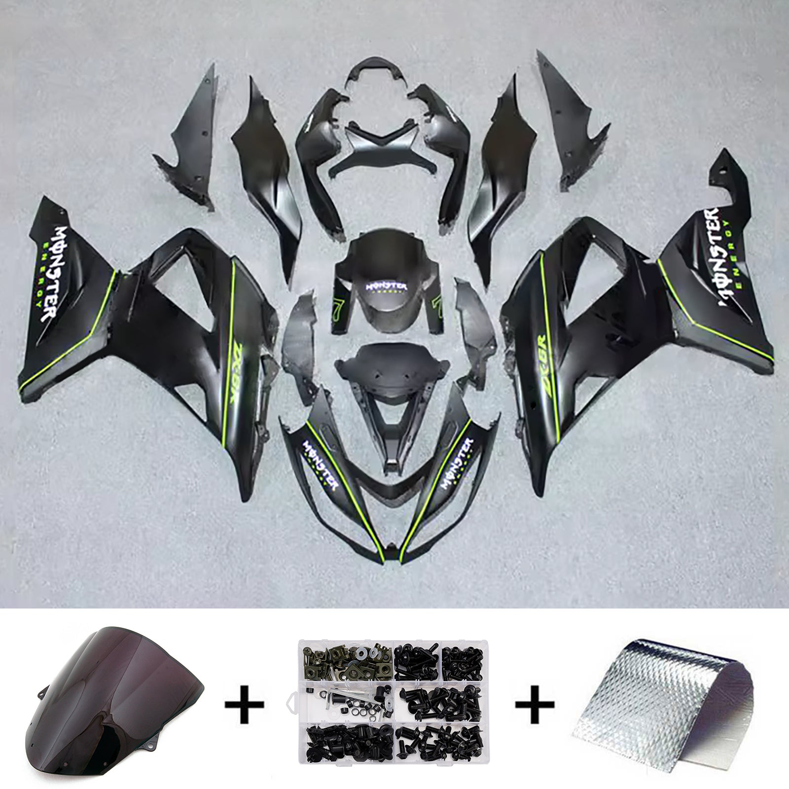 Amotopart 2013-2018 Kawasaki ZX6R 636 Black Green Fairing Kit