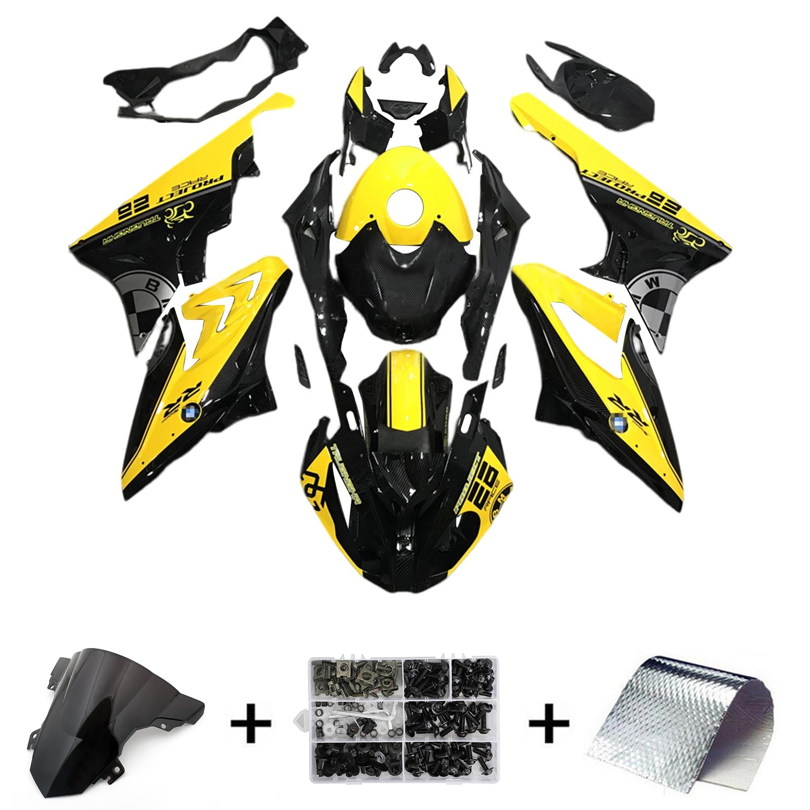 Amotopart BMW S1000RR 2017-2018 Kit de carénage jaune et noir