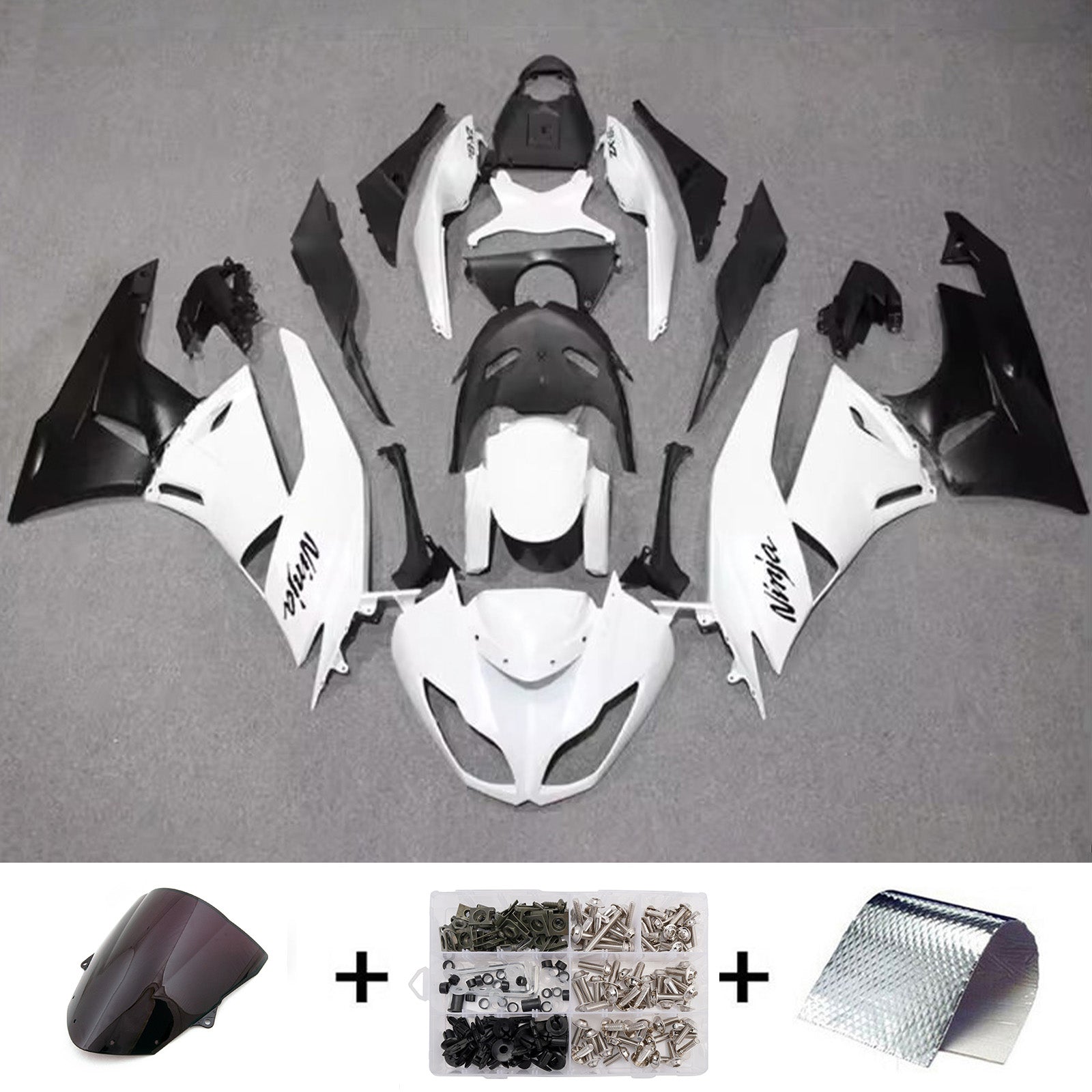 Amotopart 2009-2012 Kawasaki ZX6R 636 Black White Fairing Kit