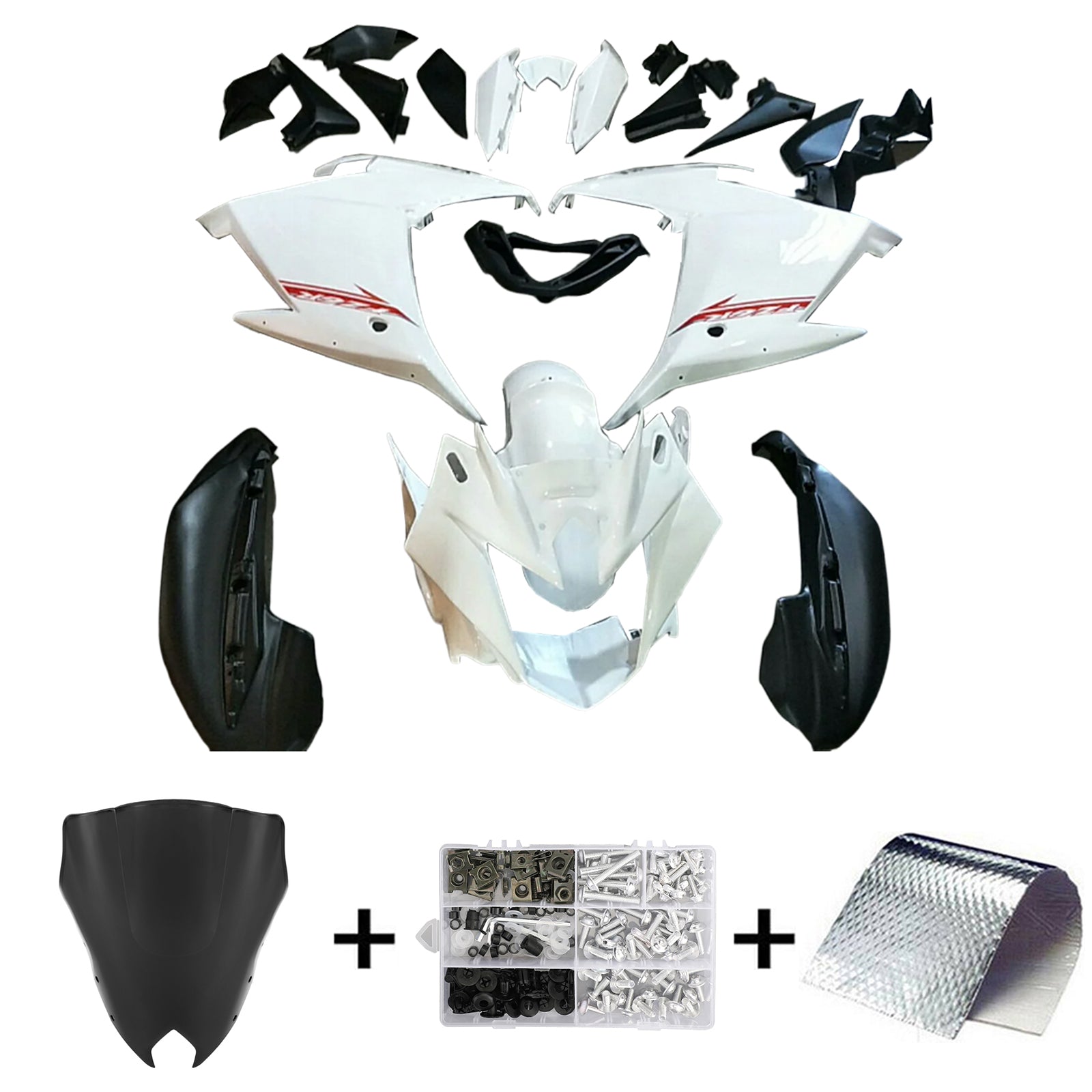 Amotopart 2009-2015 Yamaha FZ6R Kit de carenado blanco negro