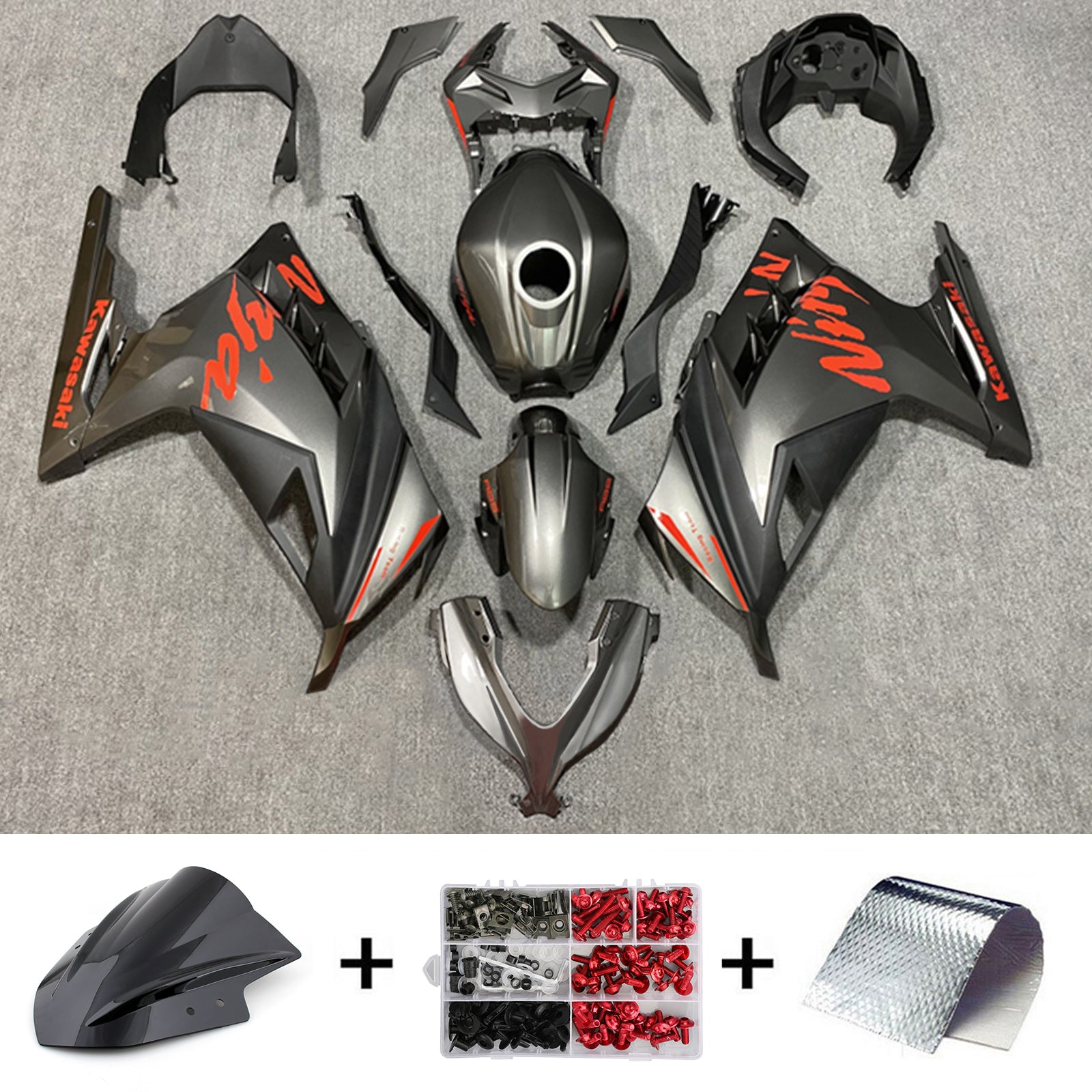 Amotopart 2013-2024 Kawasaki EX300/Ninja 300 Kit de carénage noir mat avec logo rouge