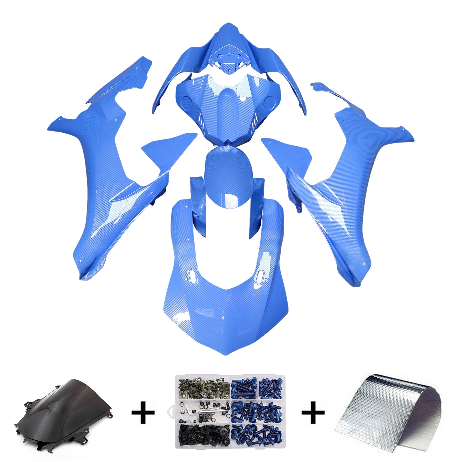 Amotopart 2015-2019 Yamaha  YZF-R1 Blue Carbon Fiber Pattern Fairing Kit
