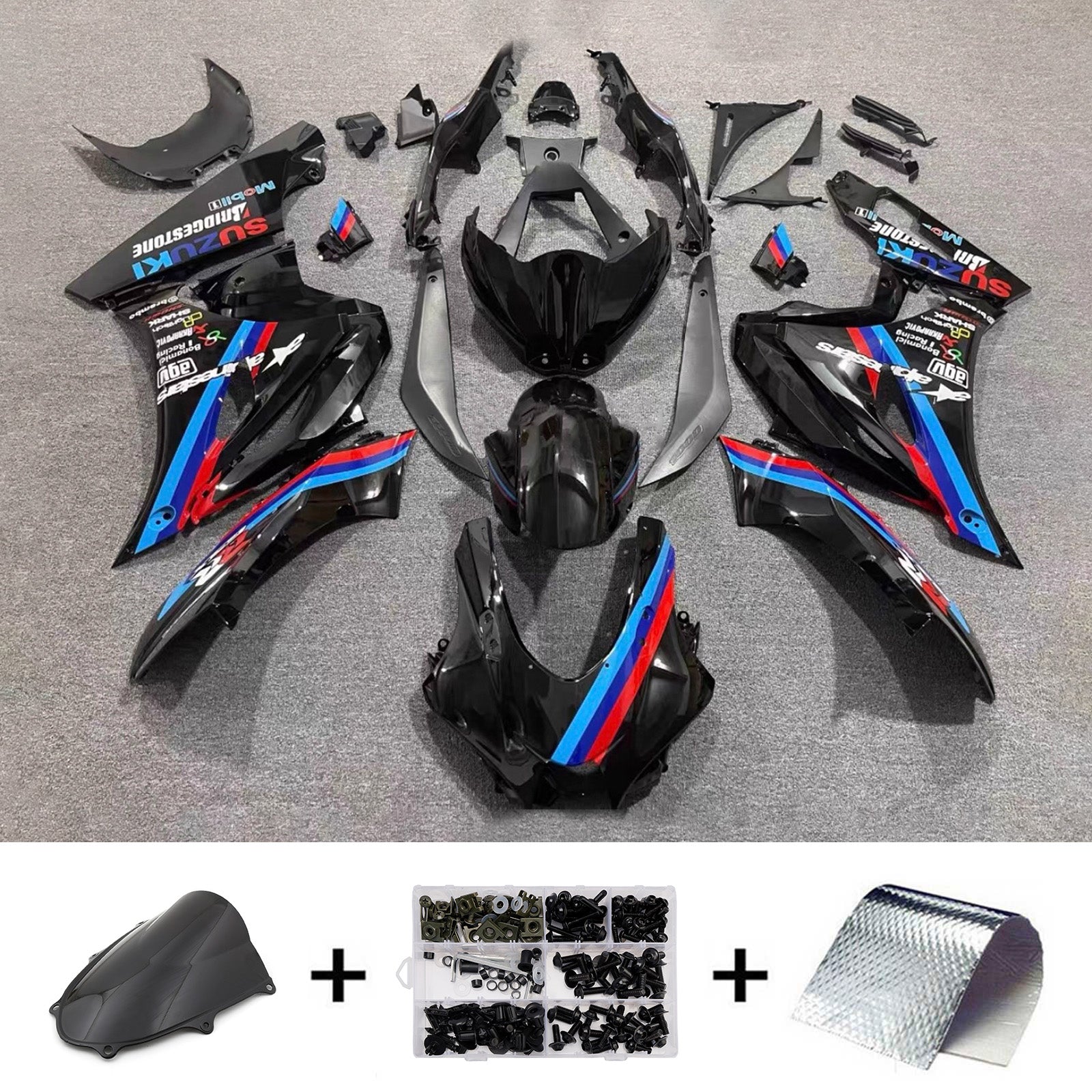 Amotopart 2017-2025 Suzuki GSXR1000 Sort Blå Rød Fairing Kit