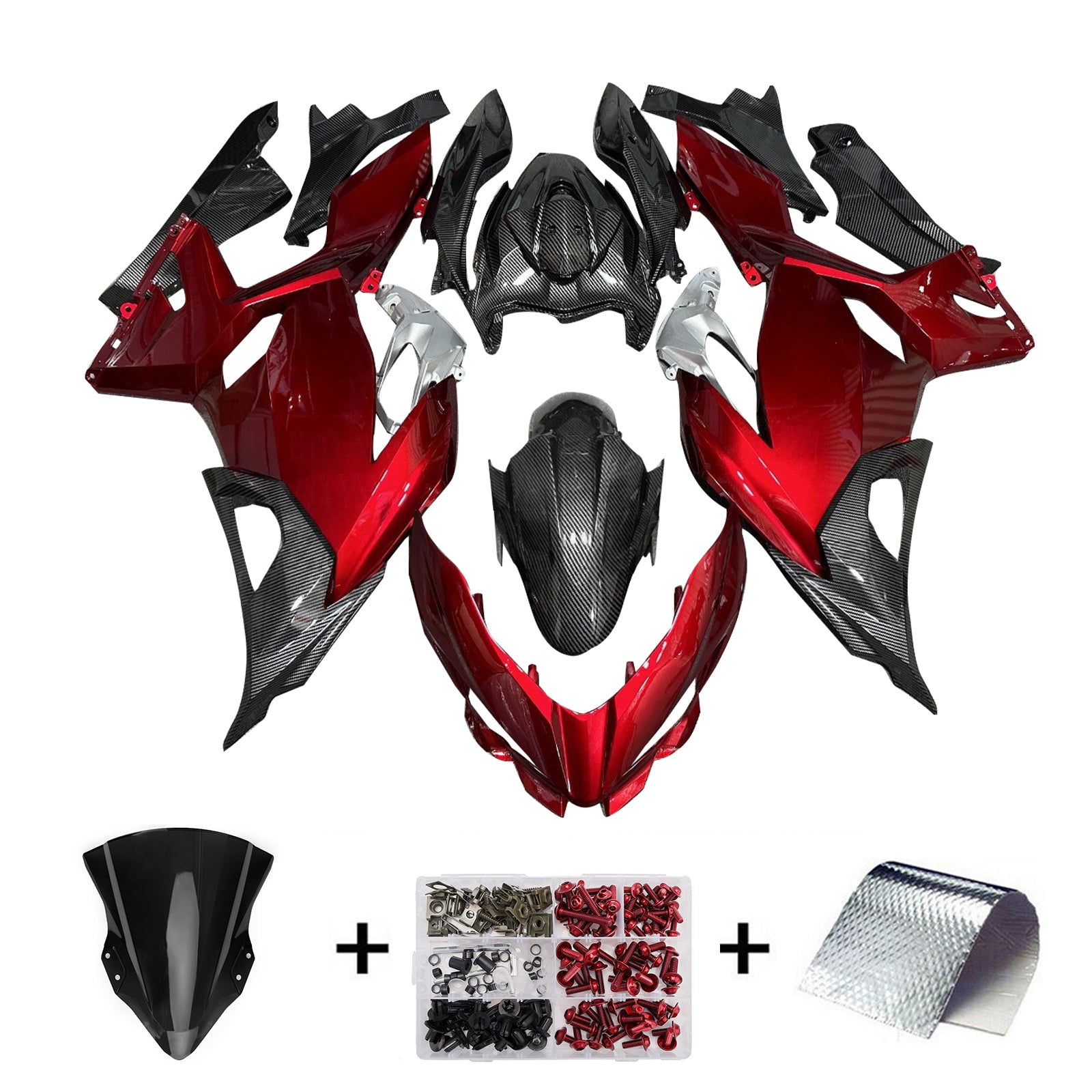 Amotopart 2018-2024 Kawasaki EX400 Ninja400 Carbon Fiber Pattern Red Fairing Kit