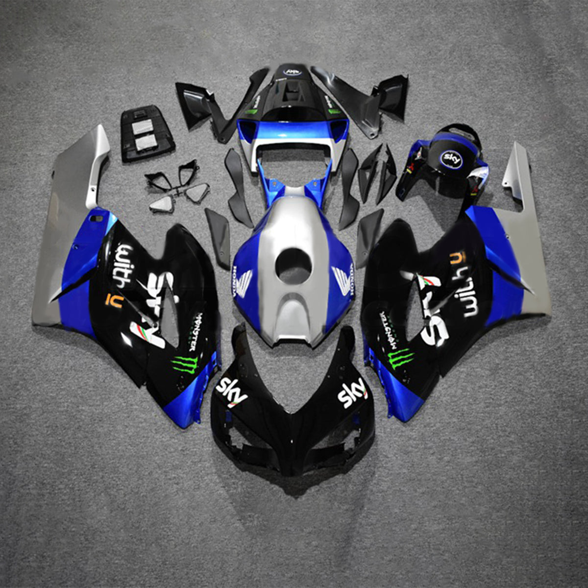 Amotopart 2004-2005 Honda CBR1000RR azul y plata con kit de carenado con logotipo Monster