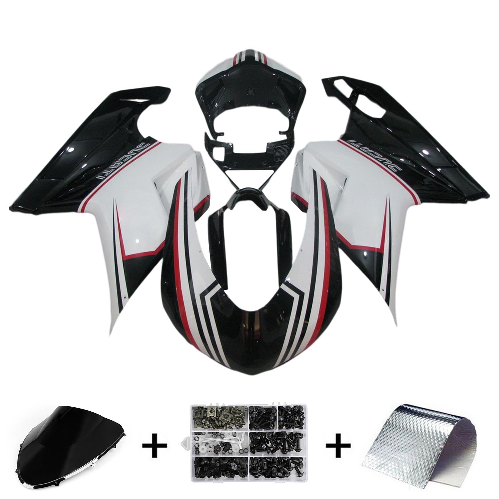 Amotopart Toutes les années Ducati 1098 1198 848 Kit de carénage Style2 noir et blanc