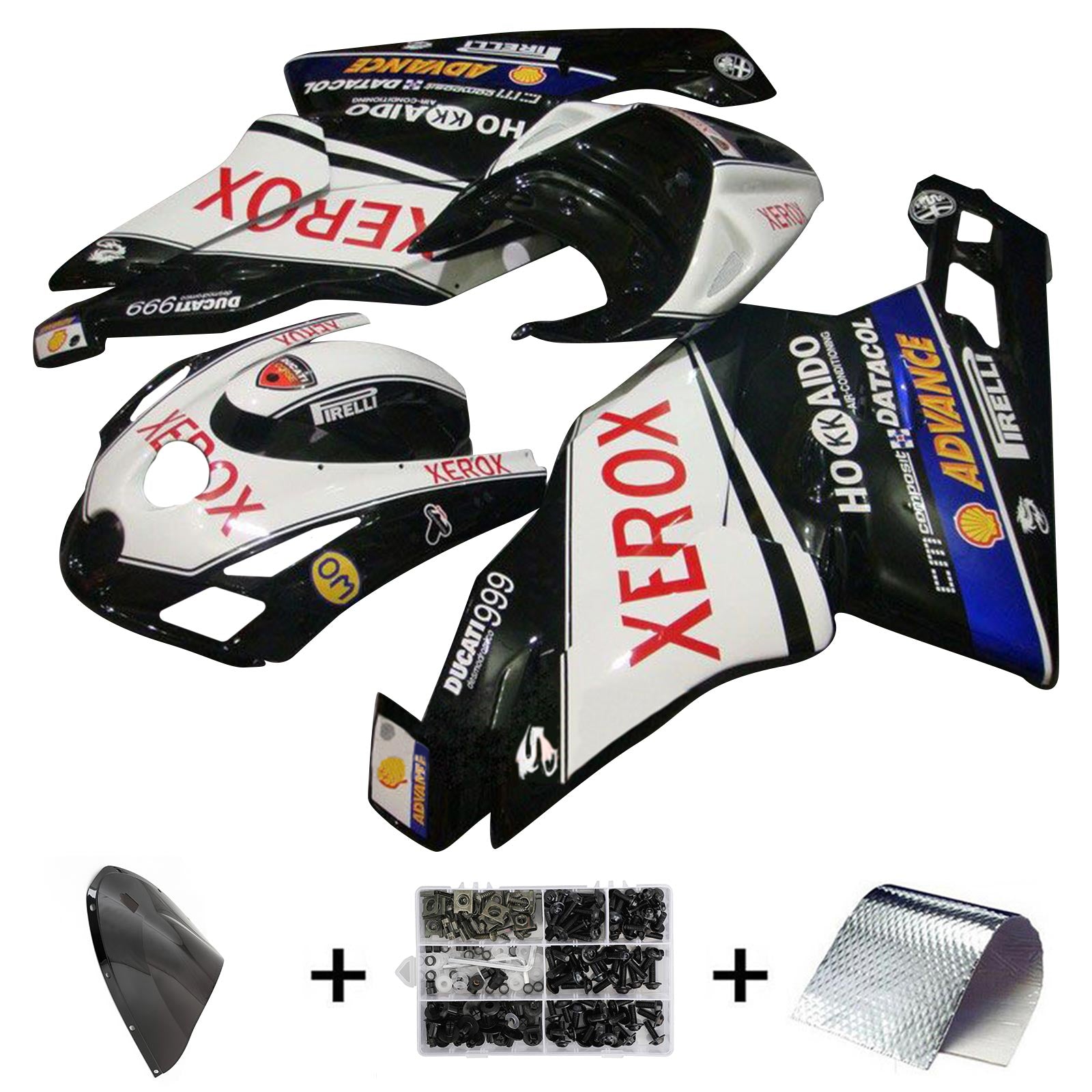 Amotopart 2003 2004 Ducati 999 749 Kit de carénage Style 3 noir blanc