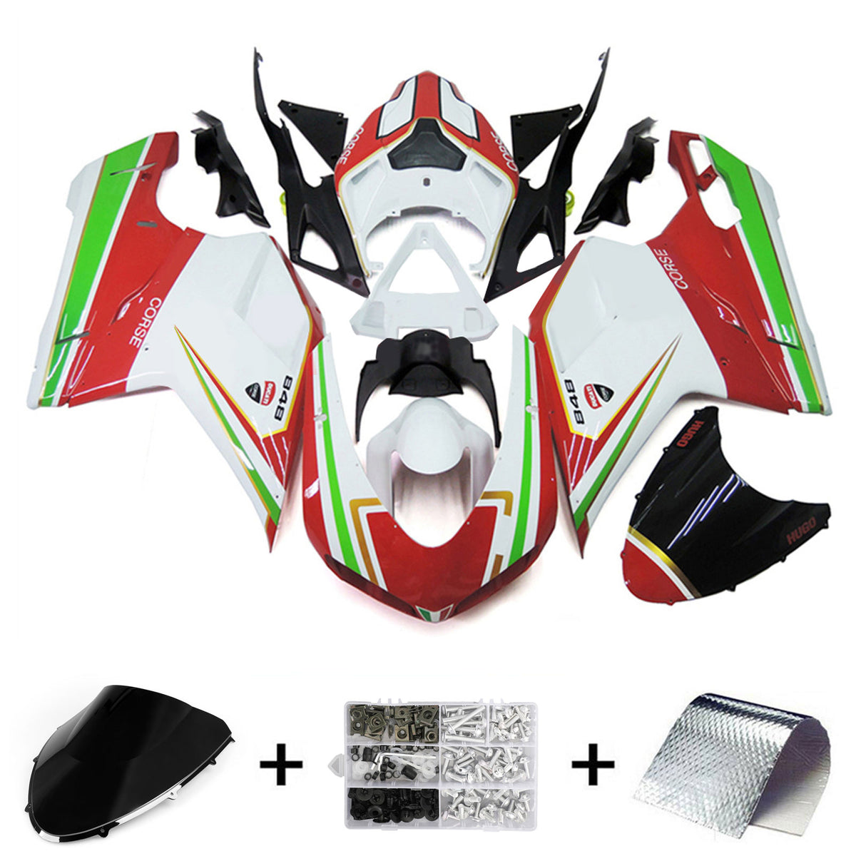 Amotopart All Years Ducati 1098 1198 848 Black Red White Fairing Kit