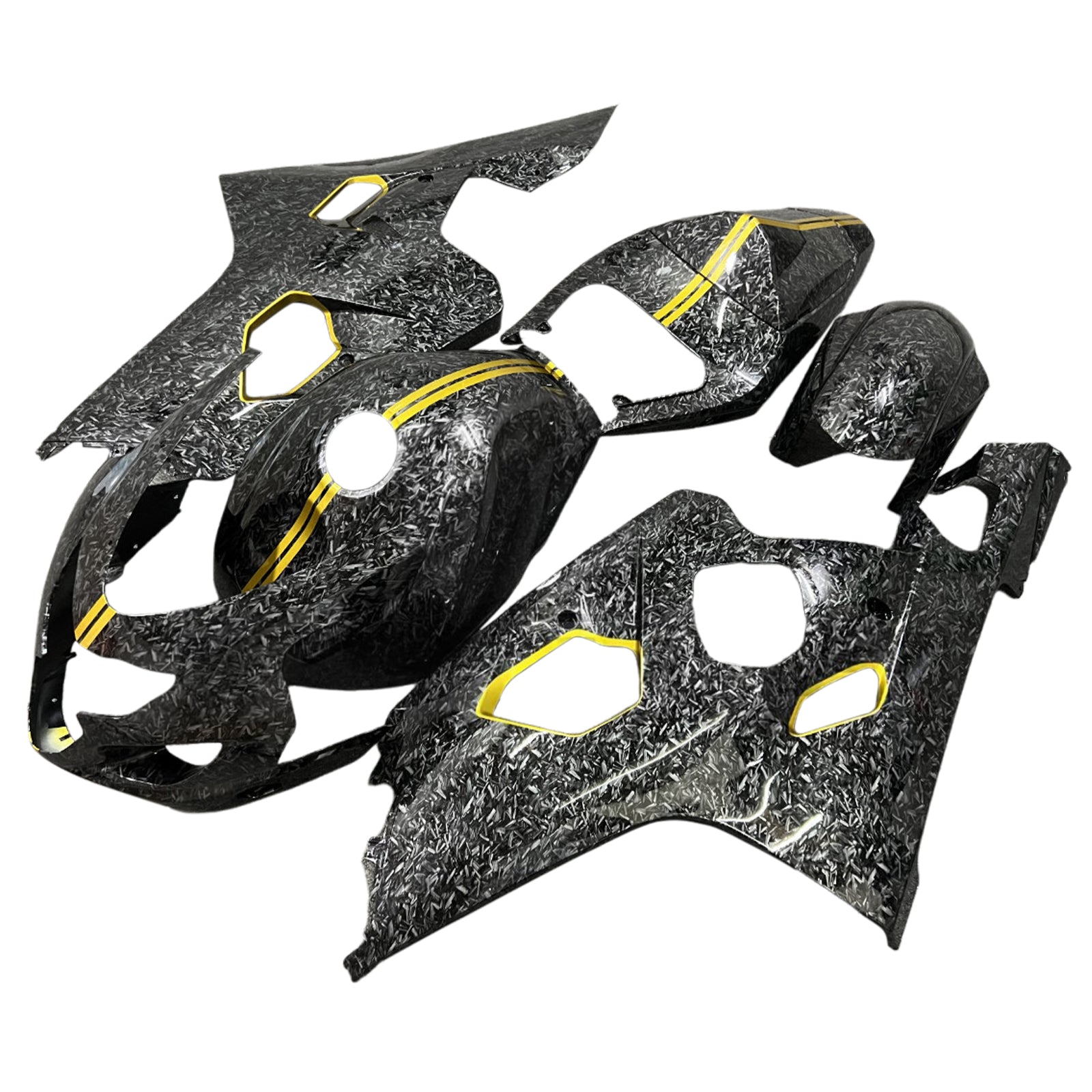 Amotopart 2004-2005 Suzuki GSXR 600/750 Forged Carbon Fiber Yellow Line Fairing Kit