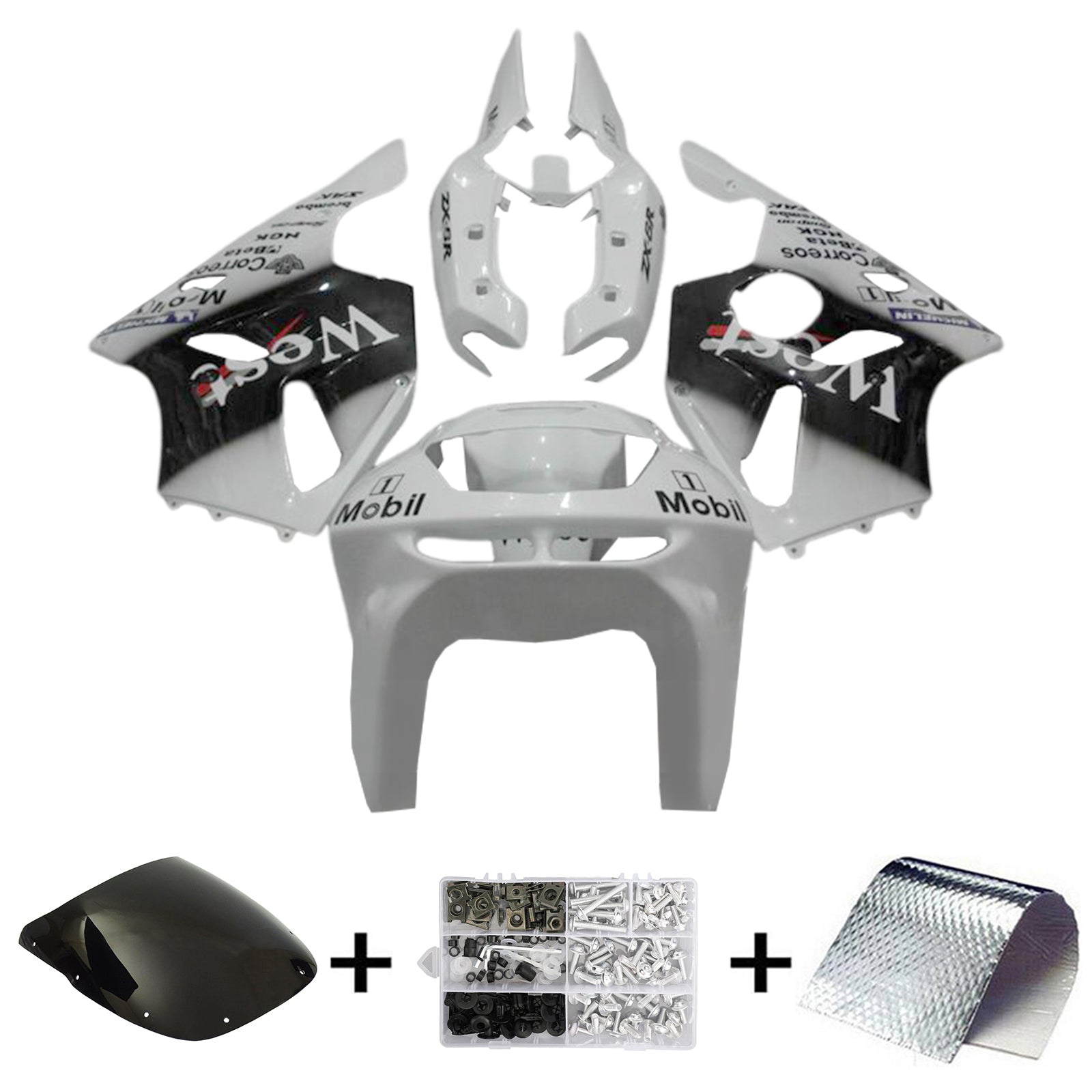 Amotopart 1994-1997 Kawasaki ZX-6R Black White Fairing Kit