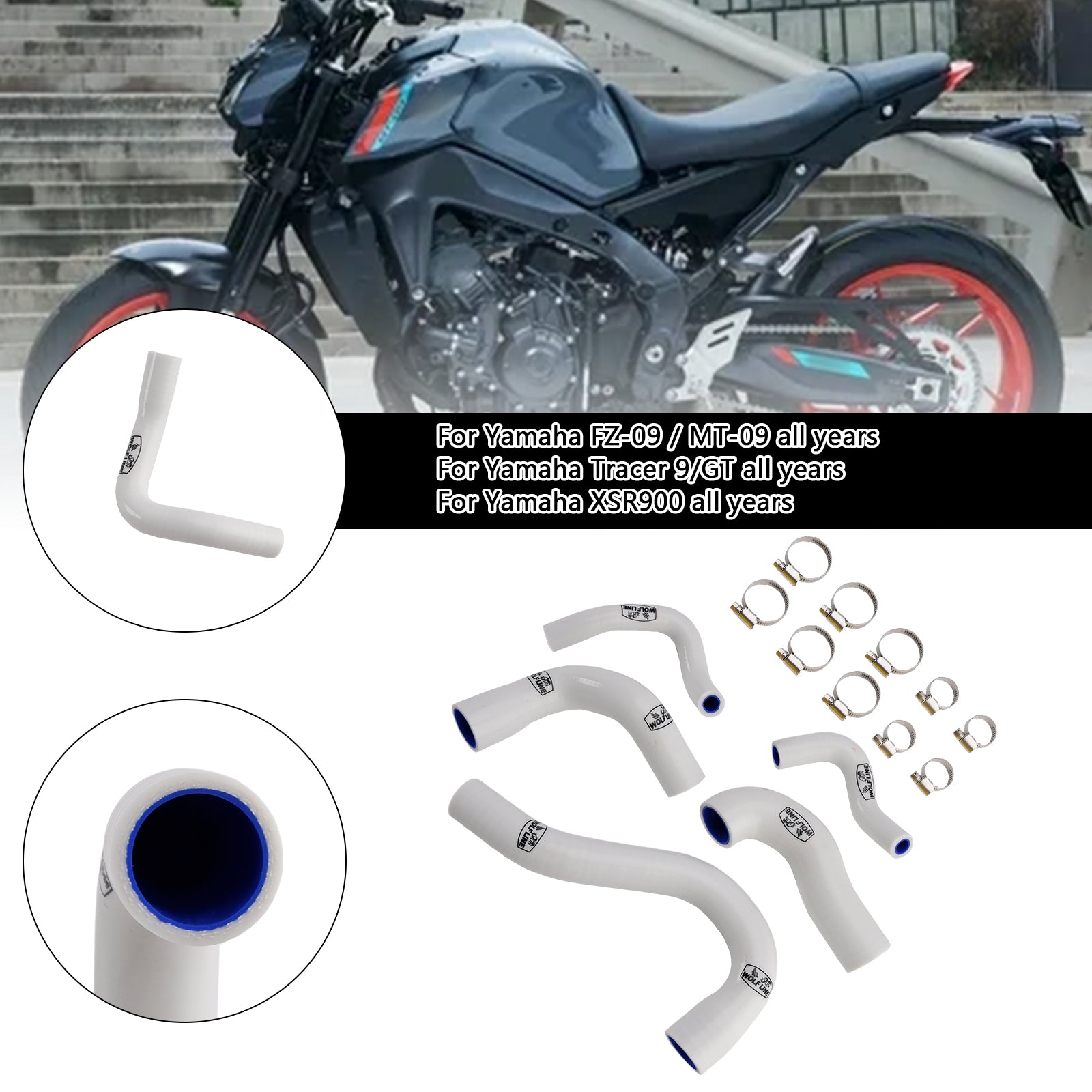 All Years Yamaha MT-09 XSR900 Tracer 9/GT Silicone Radiator coolant Hose