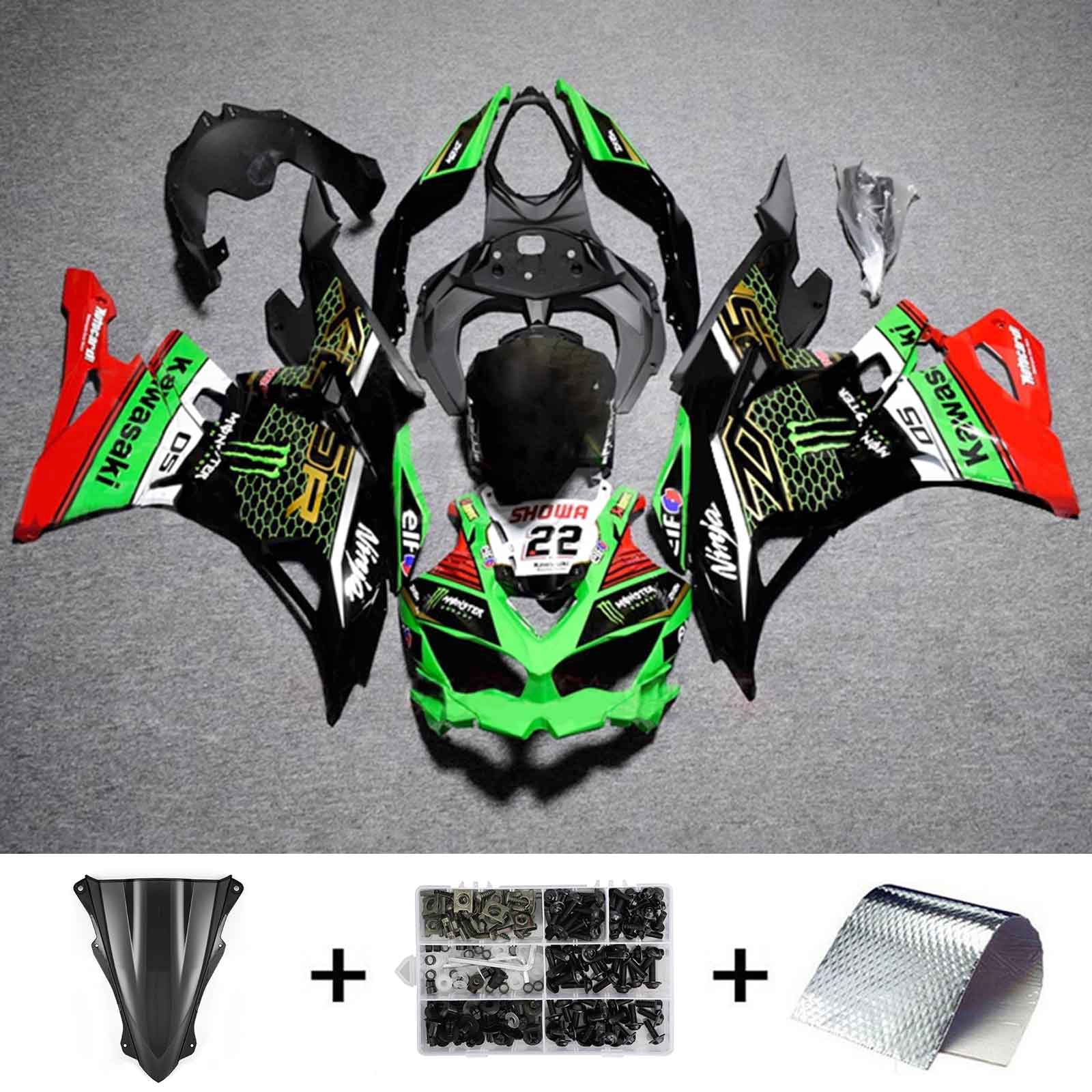 Amotopart 2019-2025 Ninja ZX-25R ZX-4R ZX-4RR Kawasaki Green&Red Fairing Kit