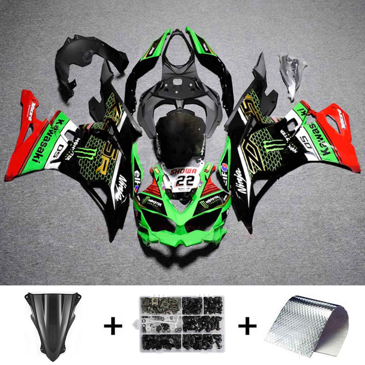 Amotopart 2019-2024 Ninja ZX-25R ZX-4R ZX-4RR Kawasaki グリーン&レッド フェアリングキット