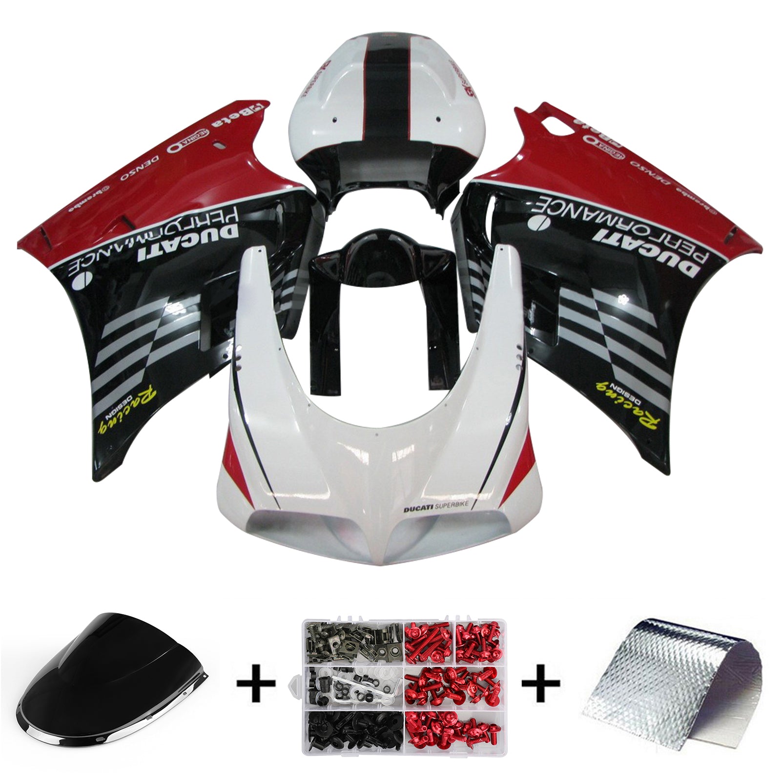 Amotopart Ducati 996 748 1996-2002 Kit de carenado estilo 7 rojo y negro