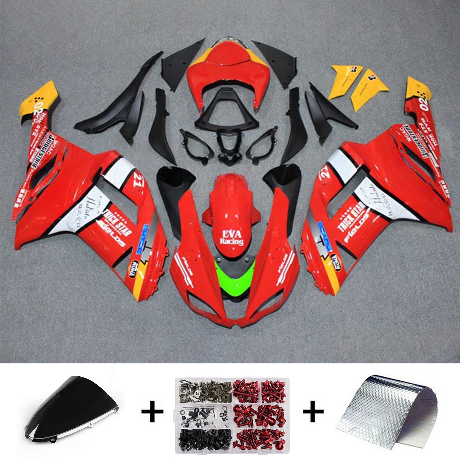 Amotopart 2007-2008 Kawasaki ZX6R 636 レッド ホワイト フェアリング