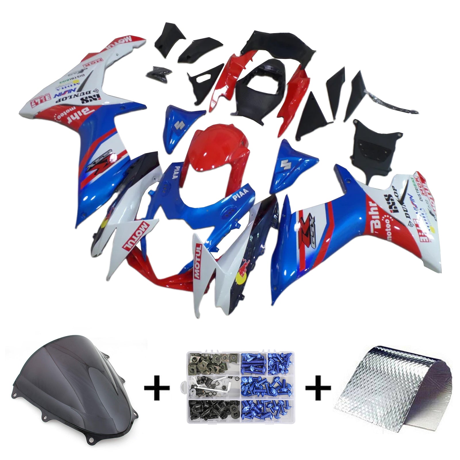 Amotopart 2011-2024 K11 GSXR 600/750 Suzuki Blue&Red Style1 Fairing Kit