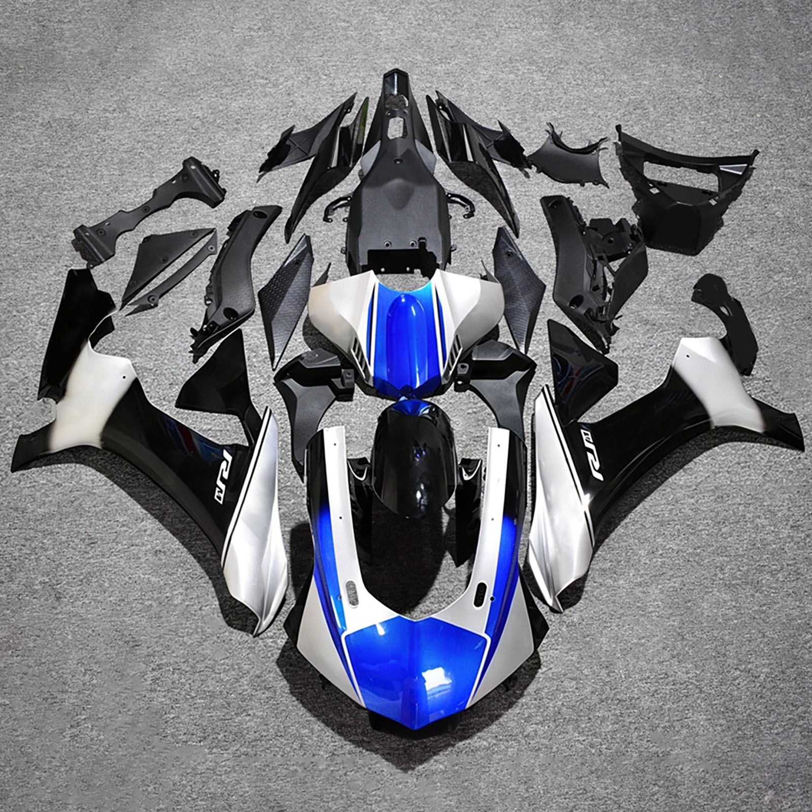 Amotopart 2015-2019 Yamaha YZF 1000 R1 Black/Silver/Blue Fairing Kit