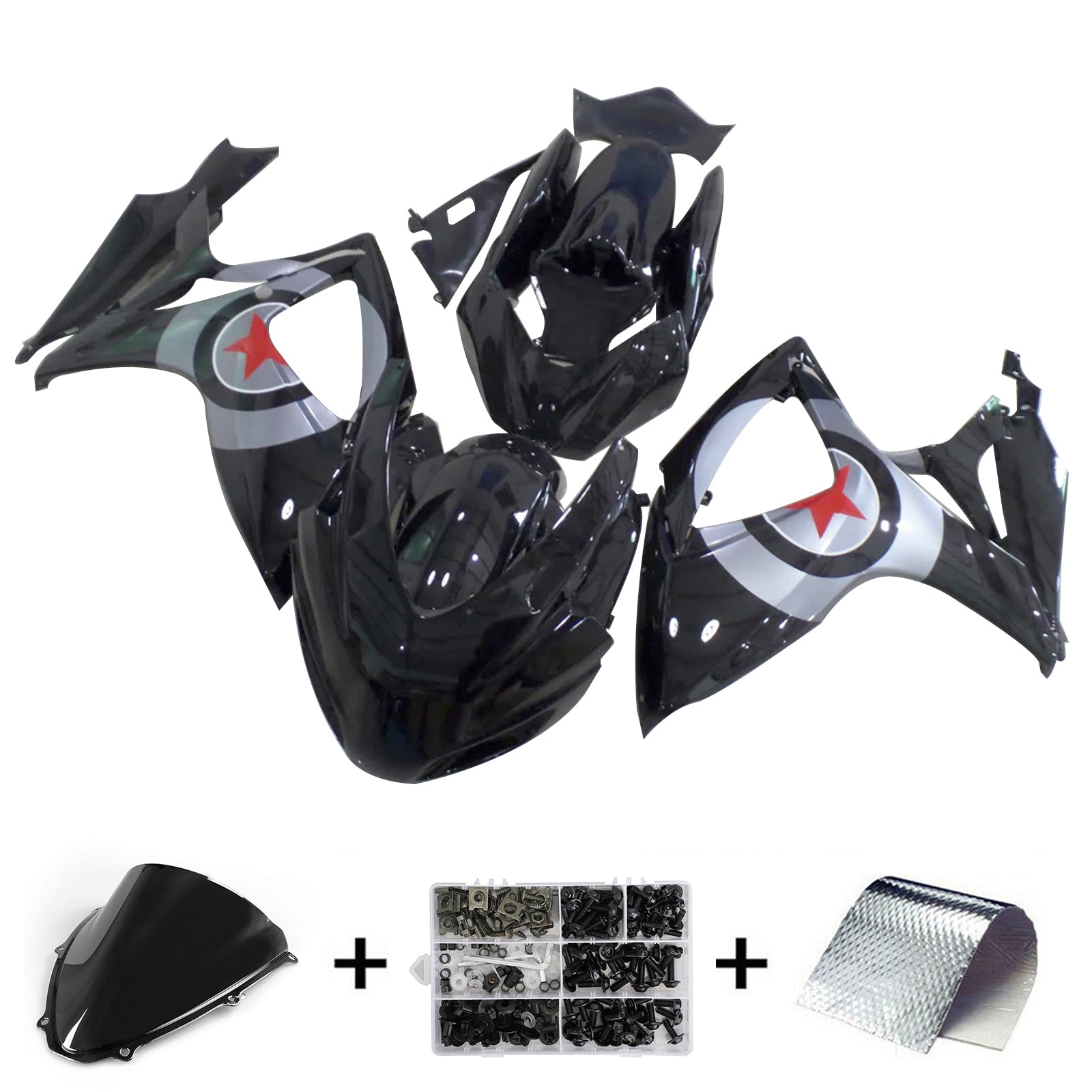 Amotopart 2006-2007 K6 GSXR 600/750 Suzuki Kit de carenado negro y gris