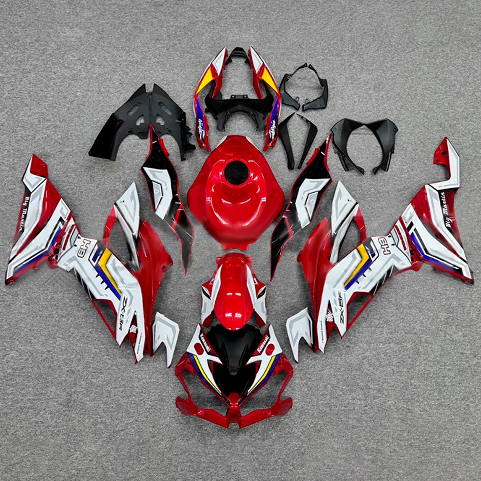 Amotopart 2019-2023 Kawasaki ZX6R Red White Black Fairing Kit