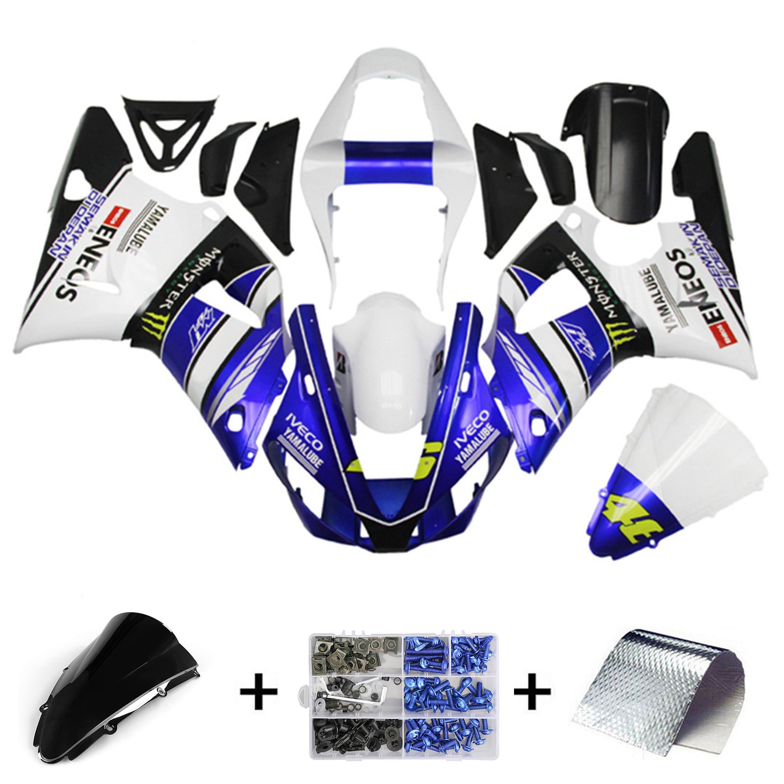 Amotopart 2000-2001 YZF 1000 R1 Yamaha Azul y Blanco Style3 Kit de carenado