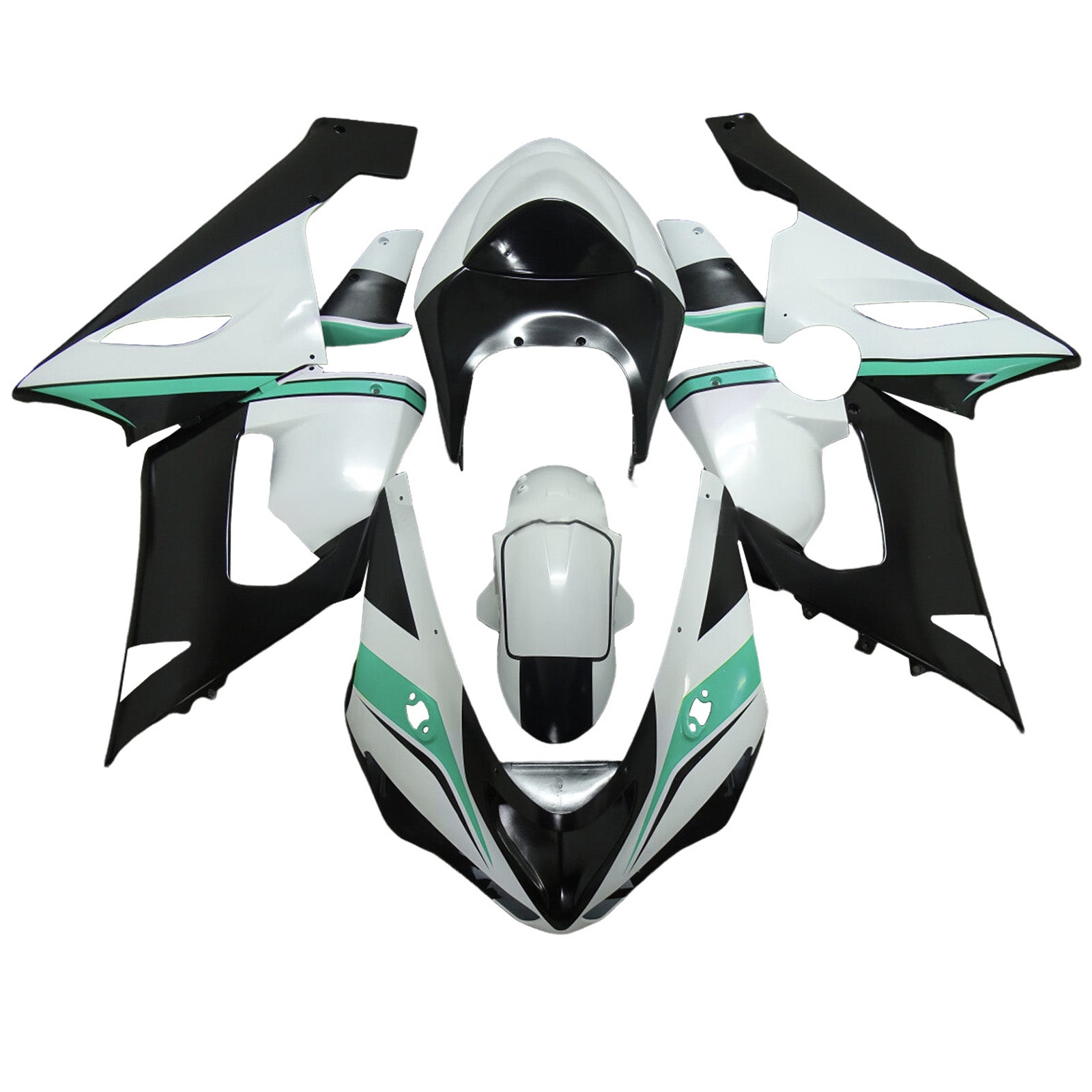 Amotopart 2005-2006 Kawasaki ZX6R 636 White Black Green Green Fearing Kit