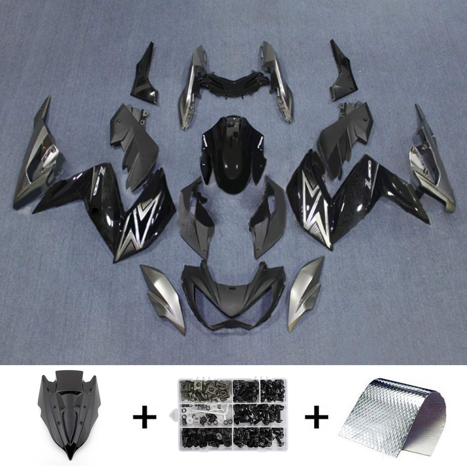 Amotopart 2015-2016 Z250 Z300 Kawasaki Kit de carenado gris y negro