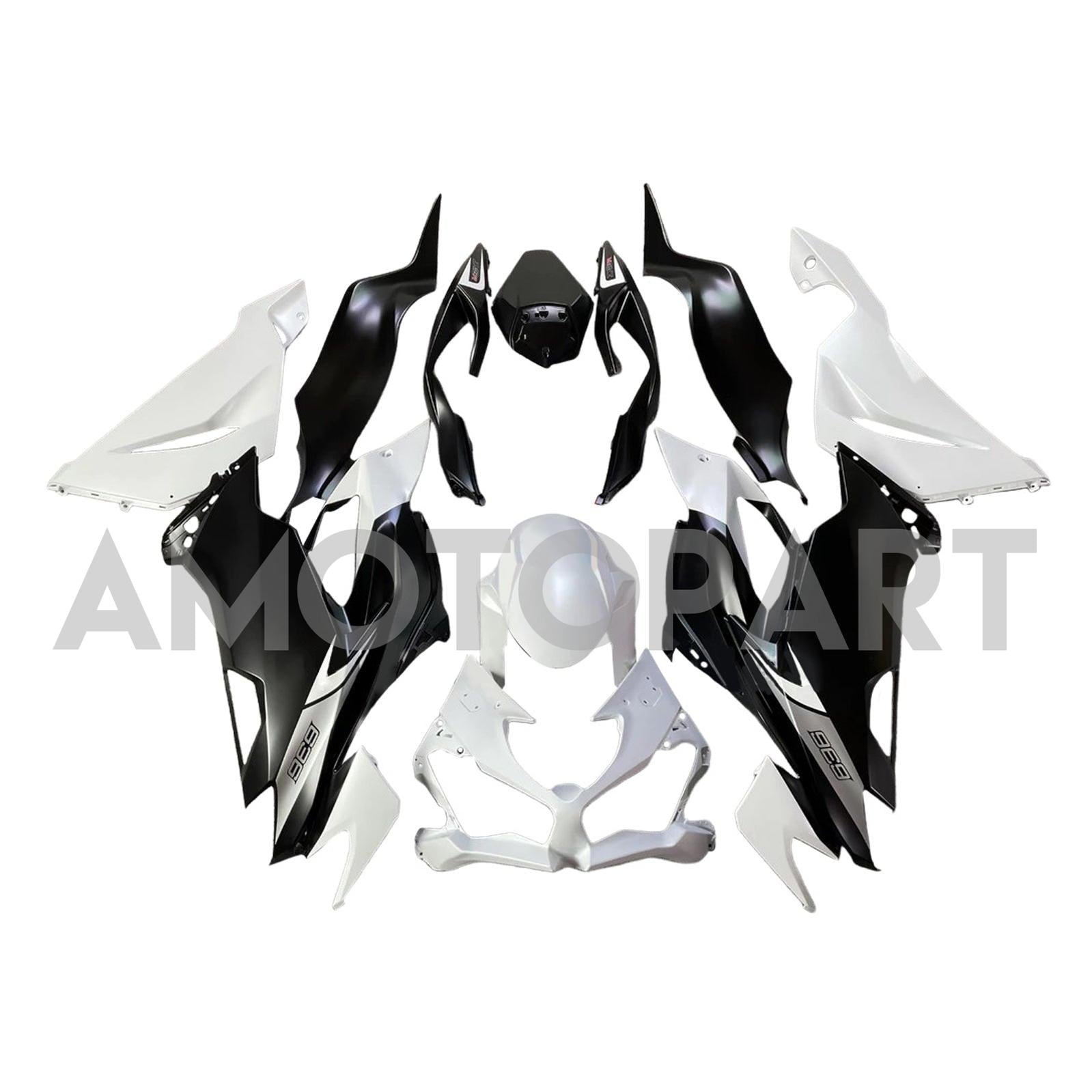 Amotopart 2019-2023 Kawasaki ZX6R Black White Fairing Kit