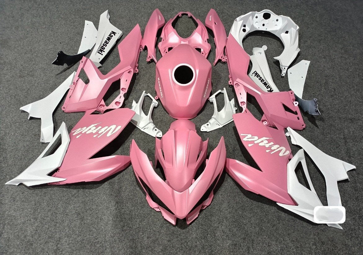 Kit de carenado Amotopart Kawasaki EX400/Ninja 400 2018-2023 rosa y blanco