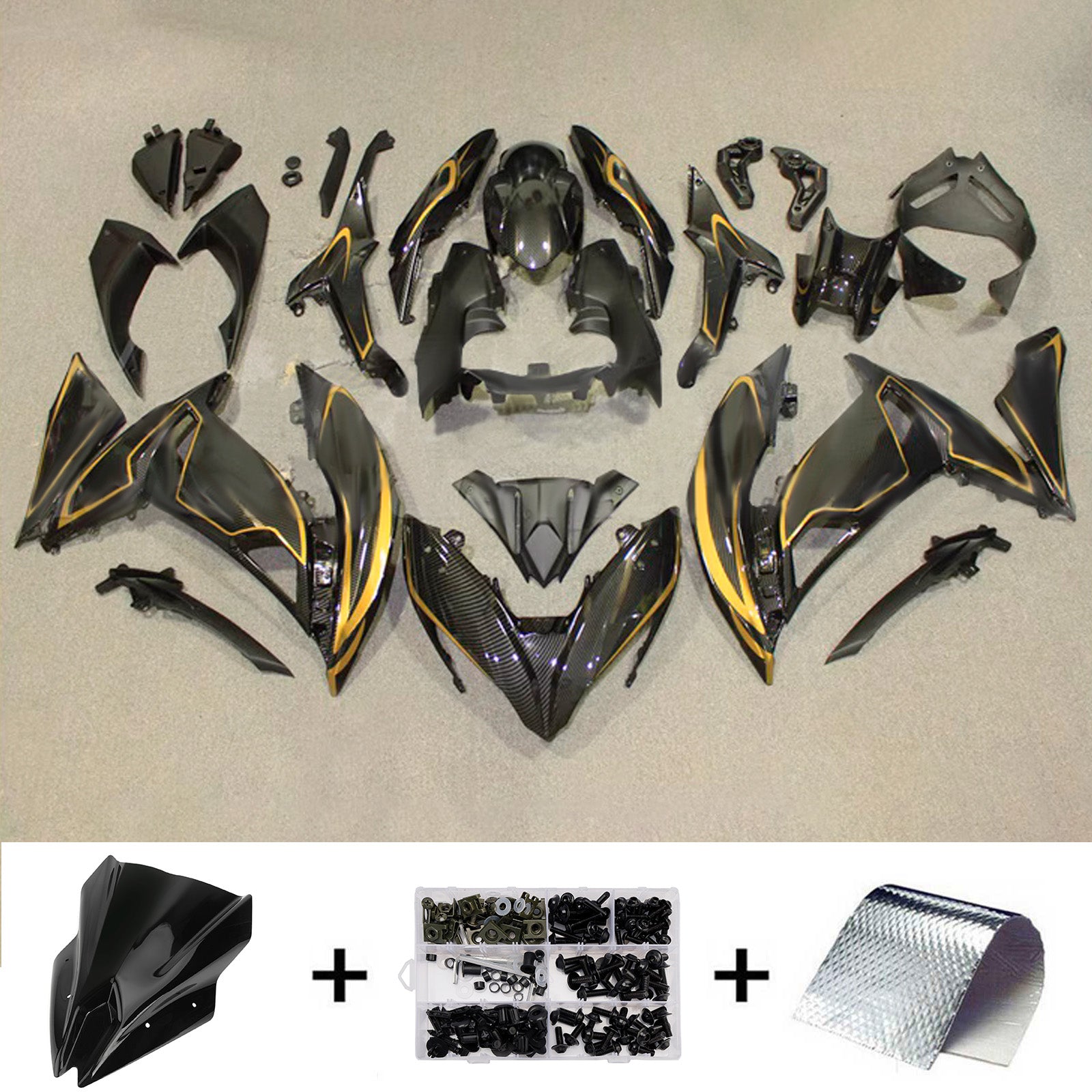 Amotopart 2017-2019 Kawasaki ER6F/Ninja650R Black Gold Fairing Kit