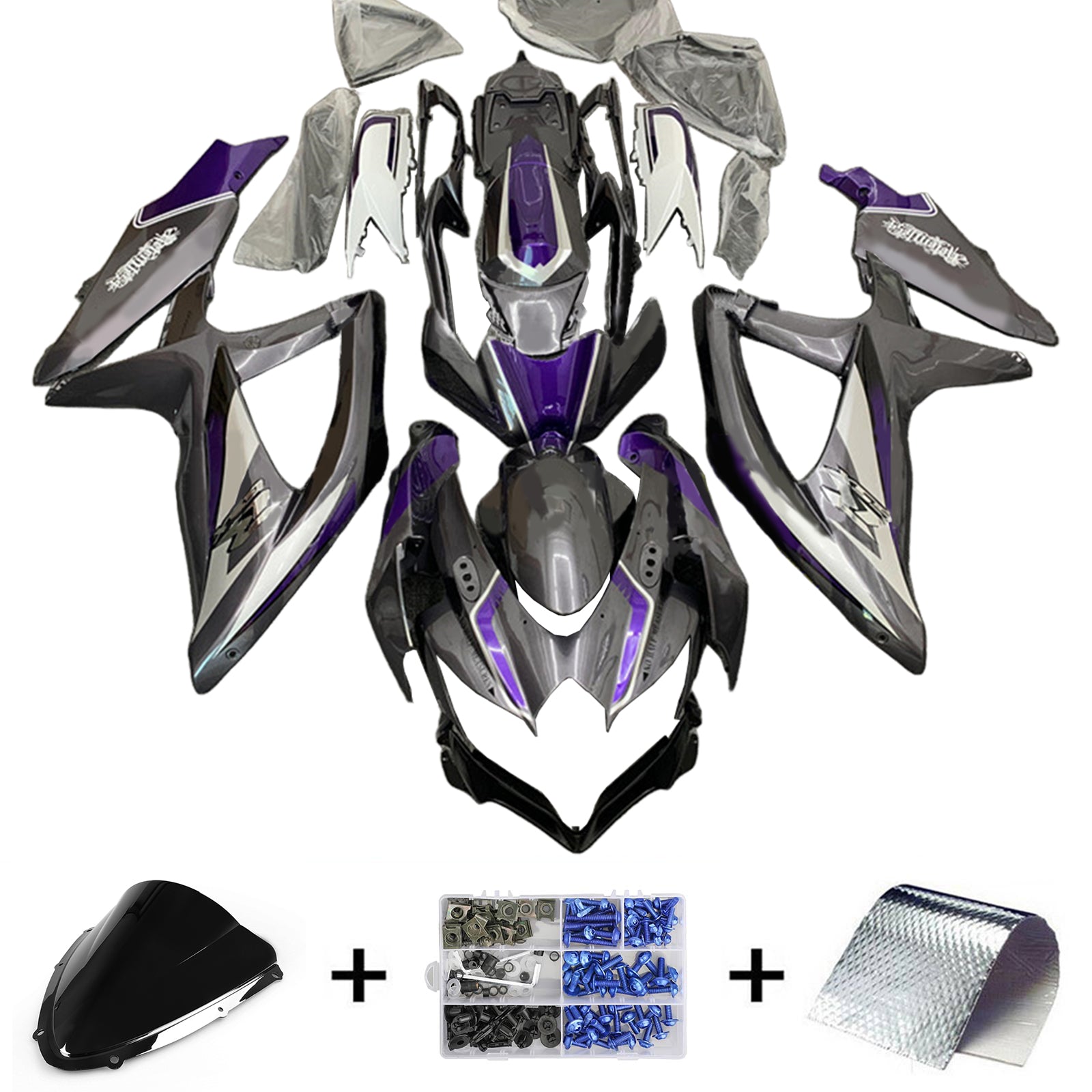 Amotopart 2008-2010 Suzuki GSXR 600/750 K8 Grey&Purple Fairing Kit