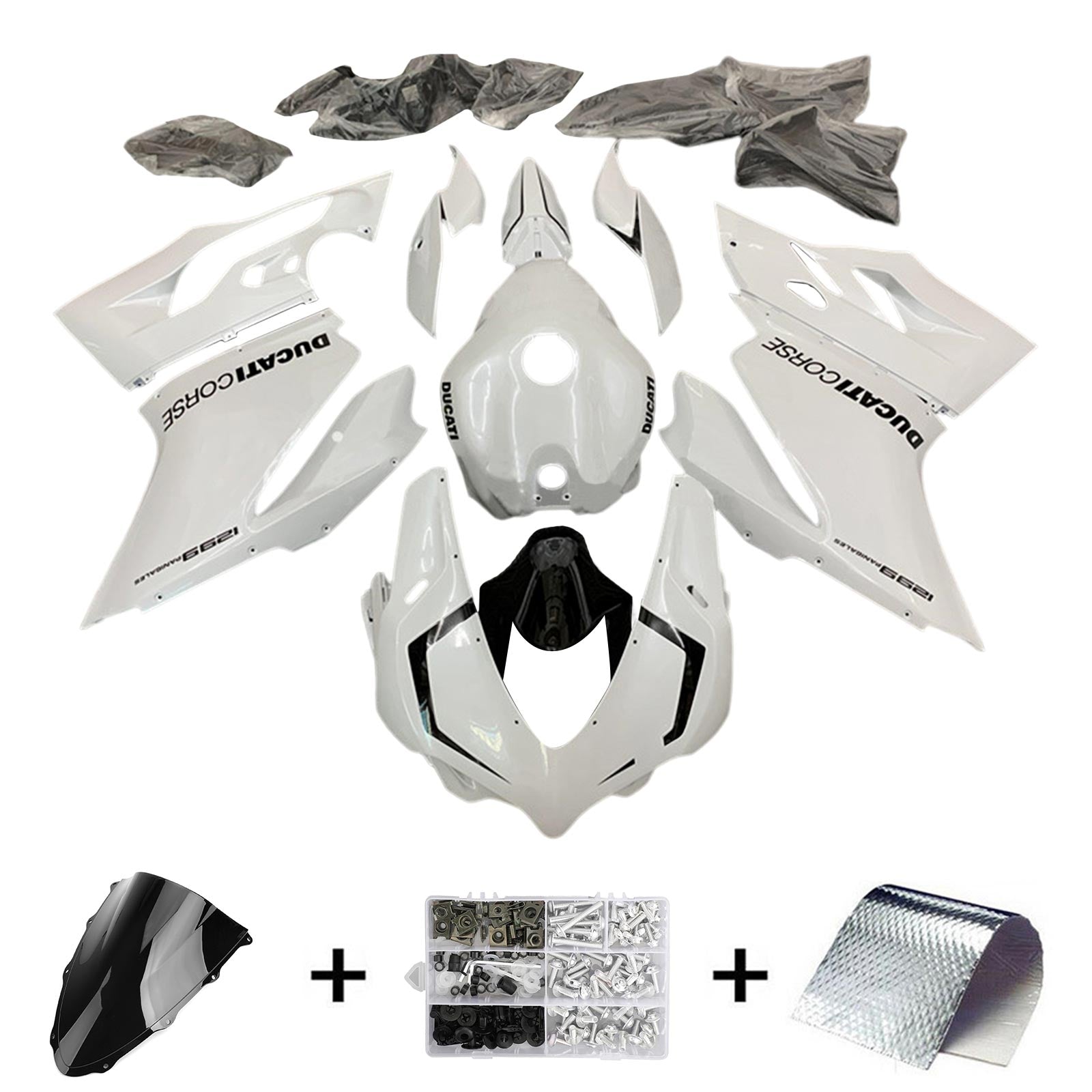 Amotopart 2015-2020 Ducati 1299 959 White with Black Fairing Kit