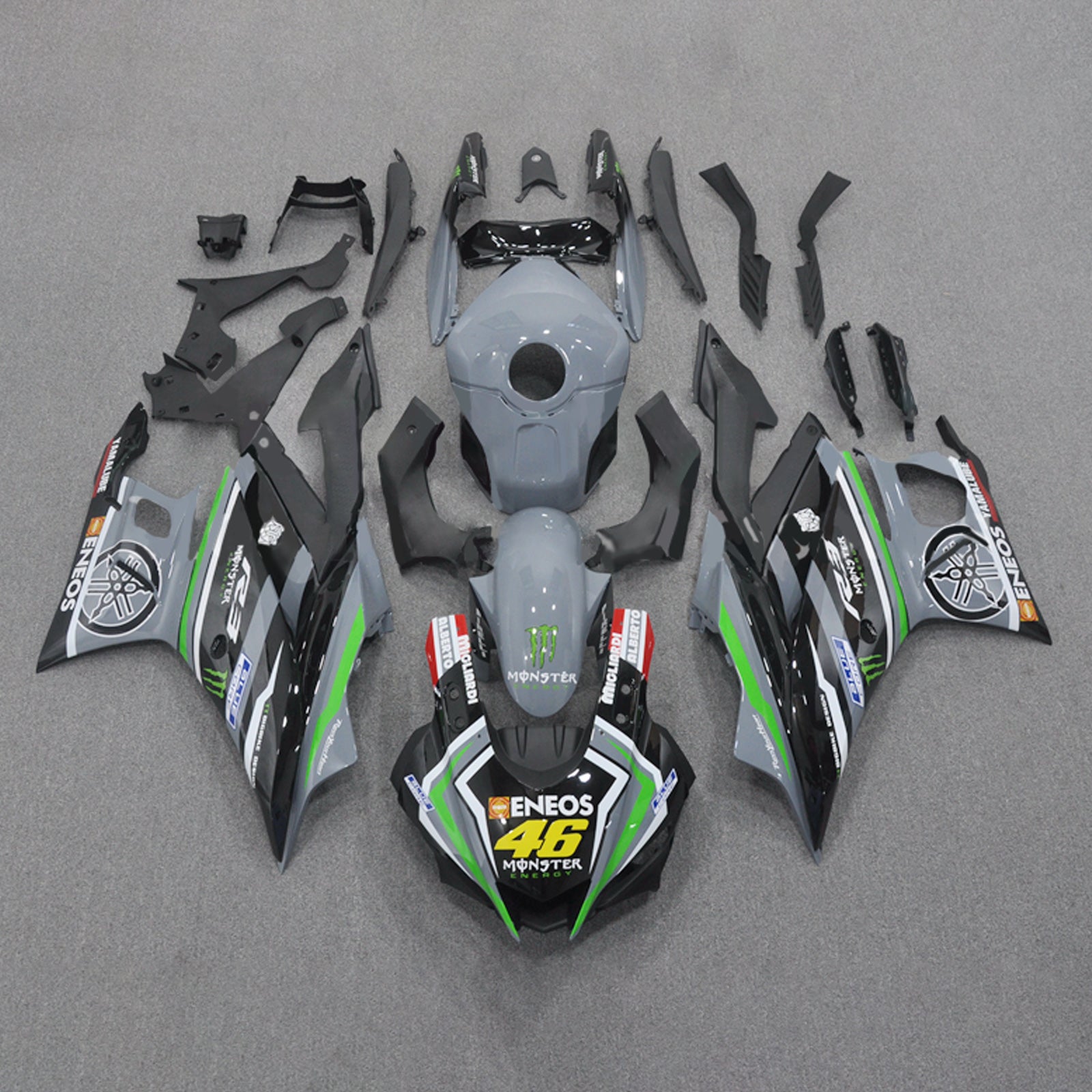 Kit de carénage Amotopart 2019-2021 Yamaha YZF-R3 R25 noir gris