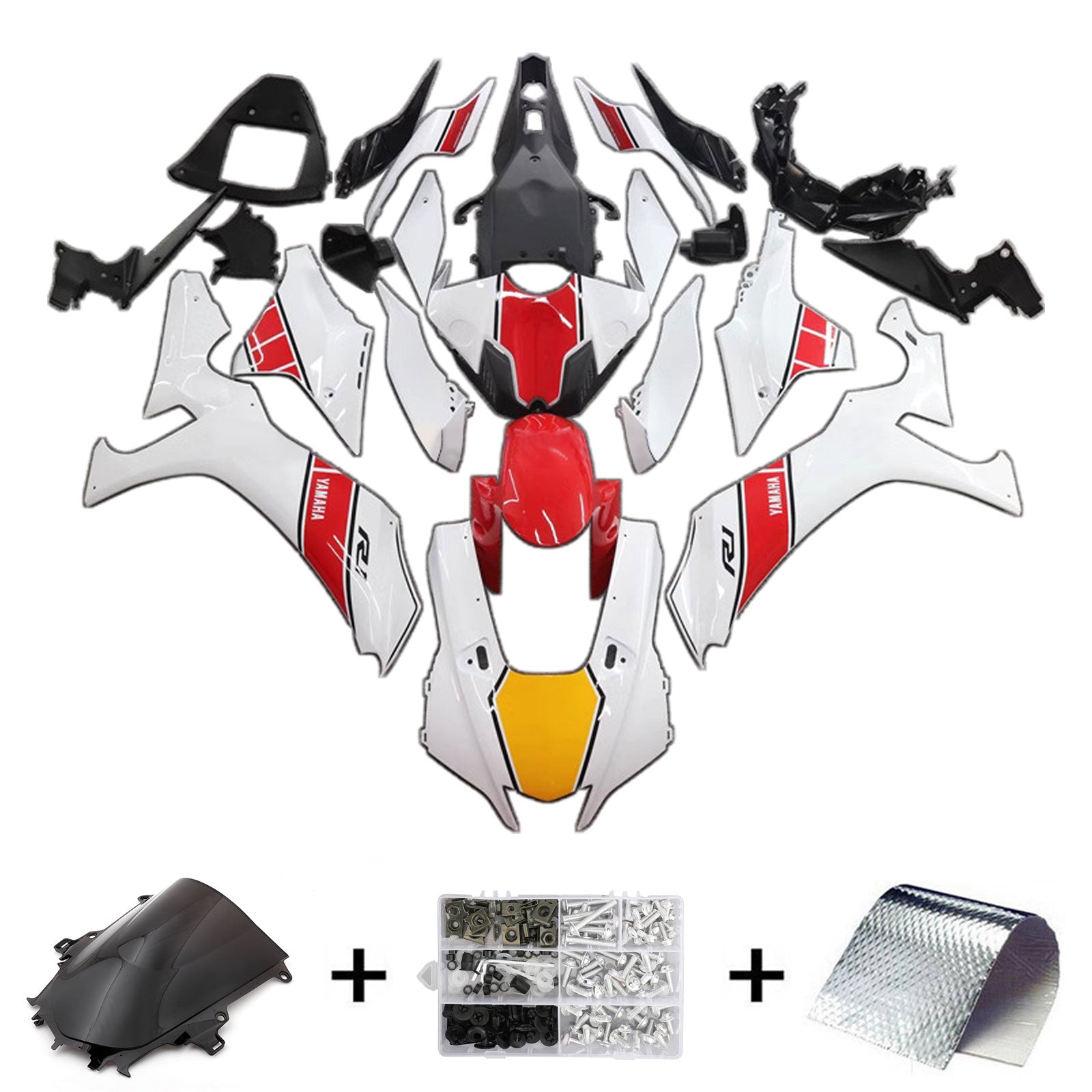 Amotopart 2020-2024 Yamaha YZF R1 Kit de carénage blanc rouge jaune