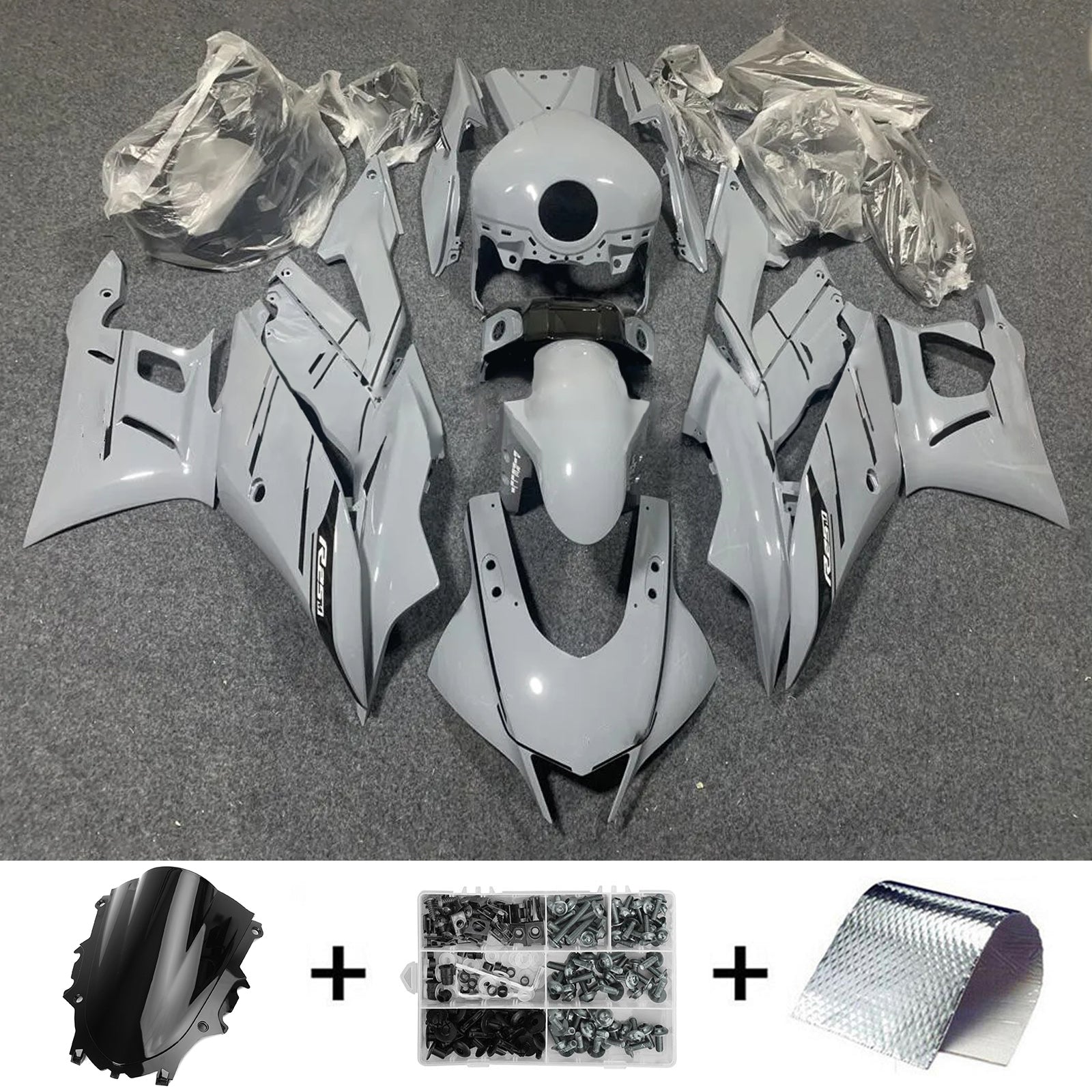 Amotopart 2019-2021 Yamaha YZF-R3 R25 Verkleidungssatz, Schwarz/Weiß