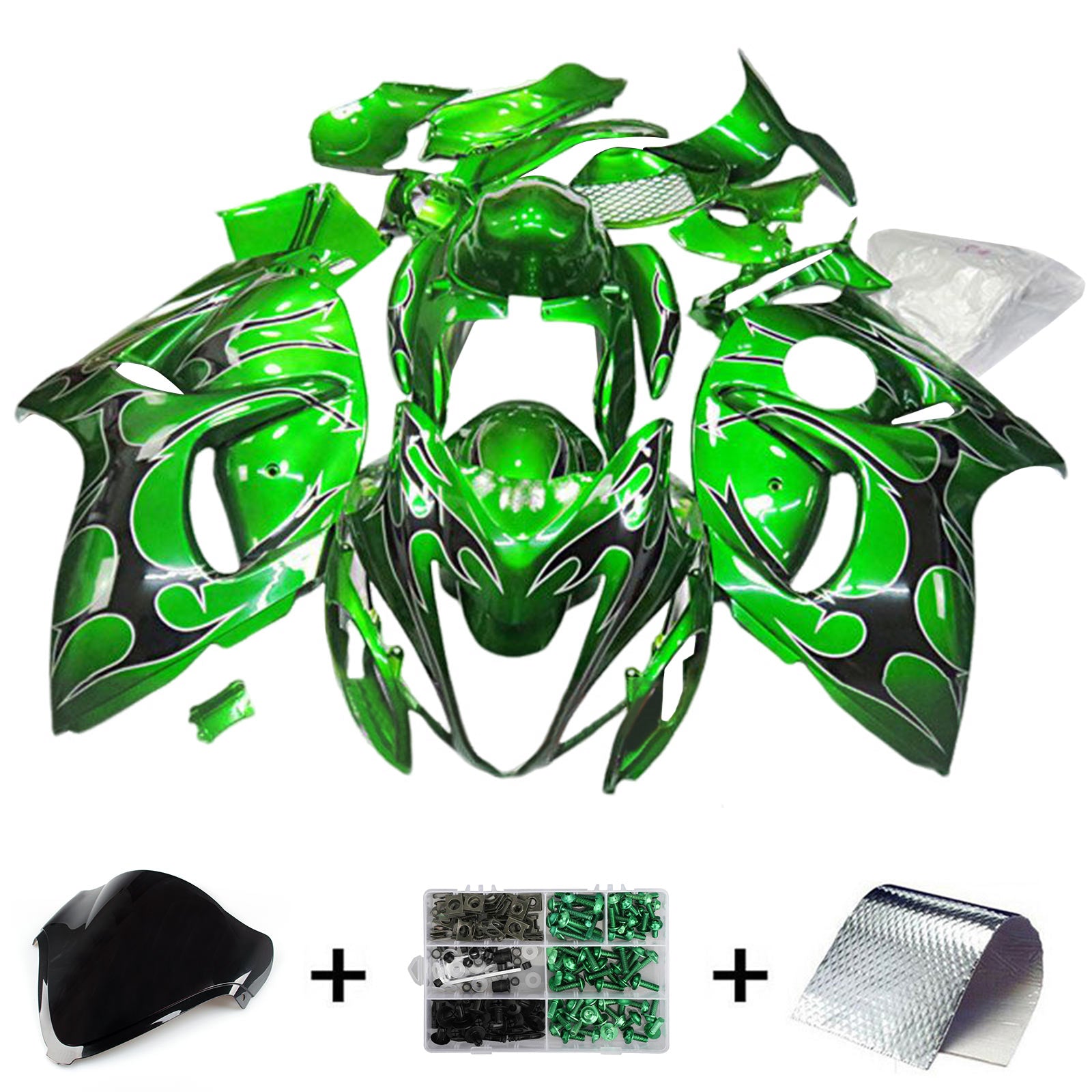 Amotopart 2008-2020 GSX1300R Hayabusa Suzuki Green&Black Fairing Kit