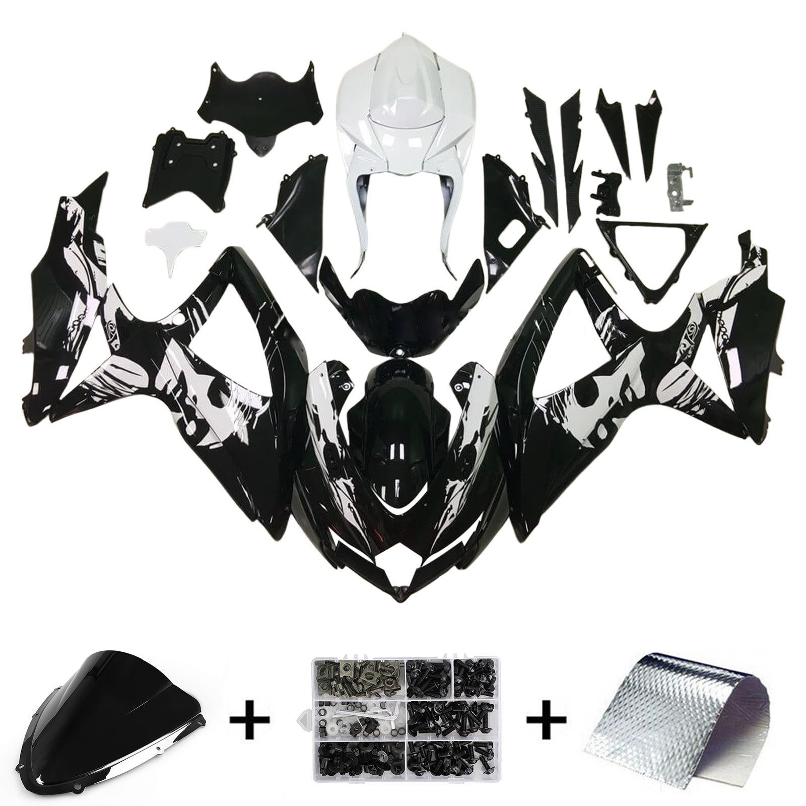 Amotopart 2008-2010 K8 GSXR 600/750 Suzuki Acentos en blanco y negro 
 Kit de carenado