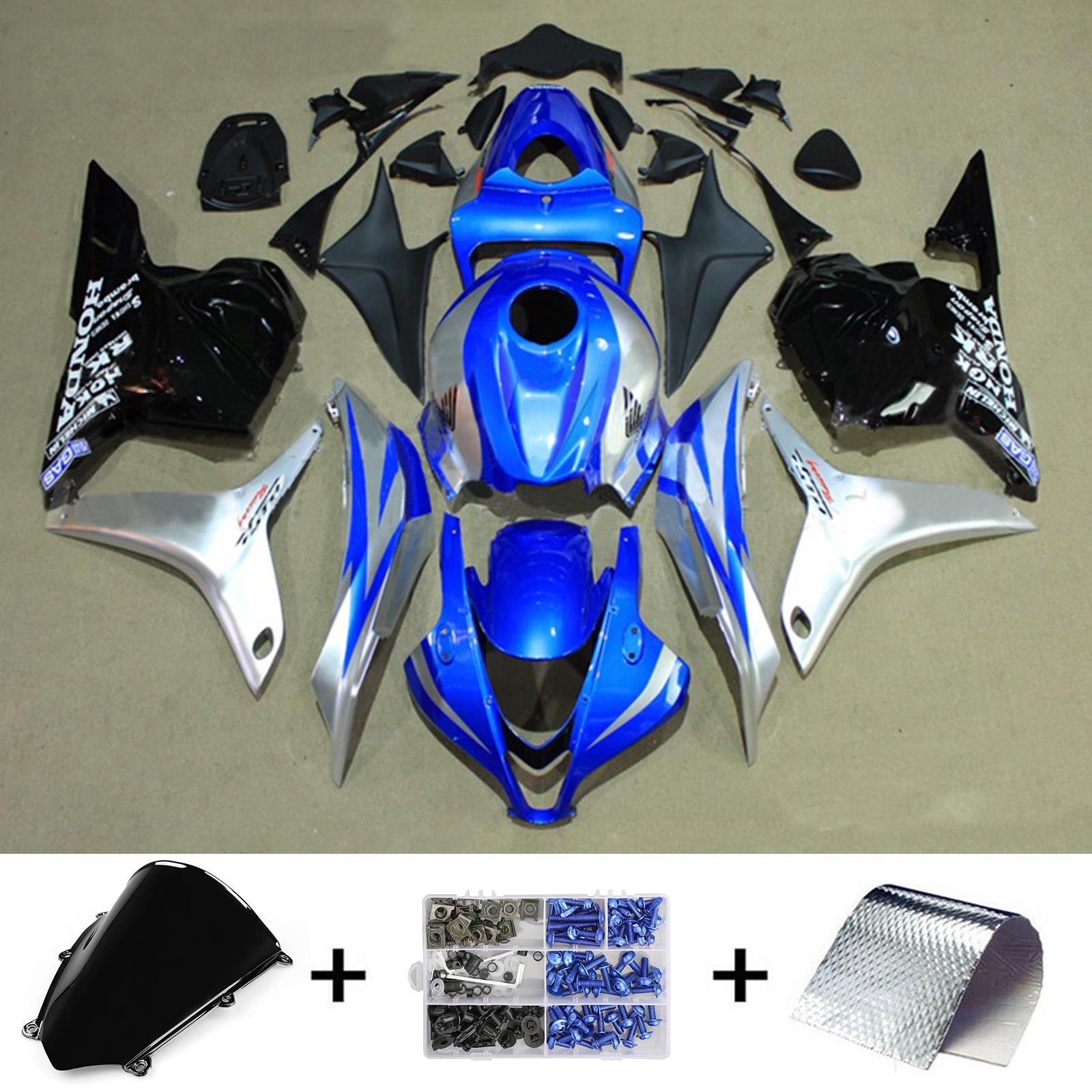 Amotopart 2009-2012 Honda CBR600RR Kit de carénage noir blanc bleu