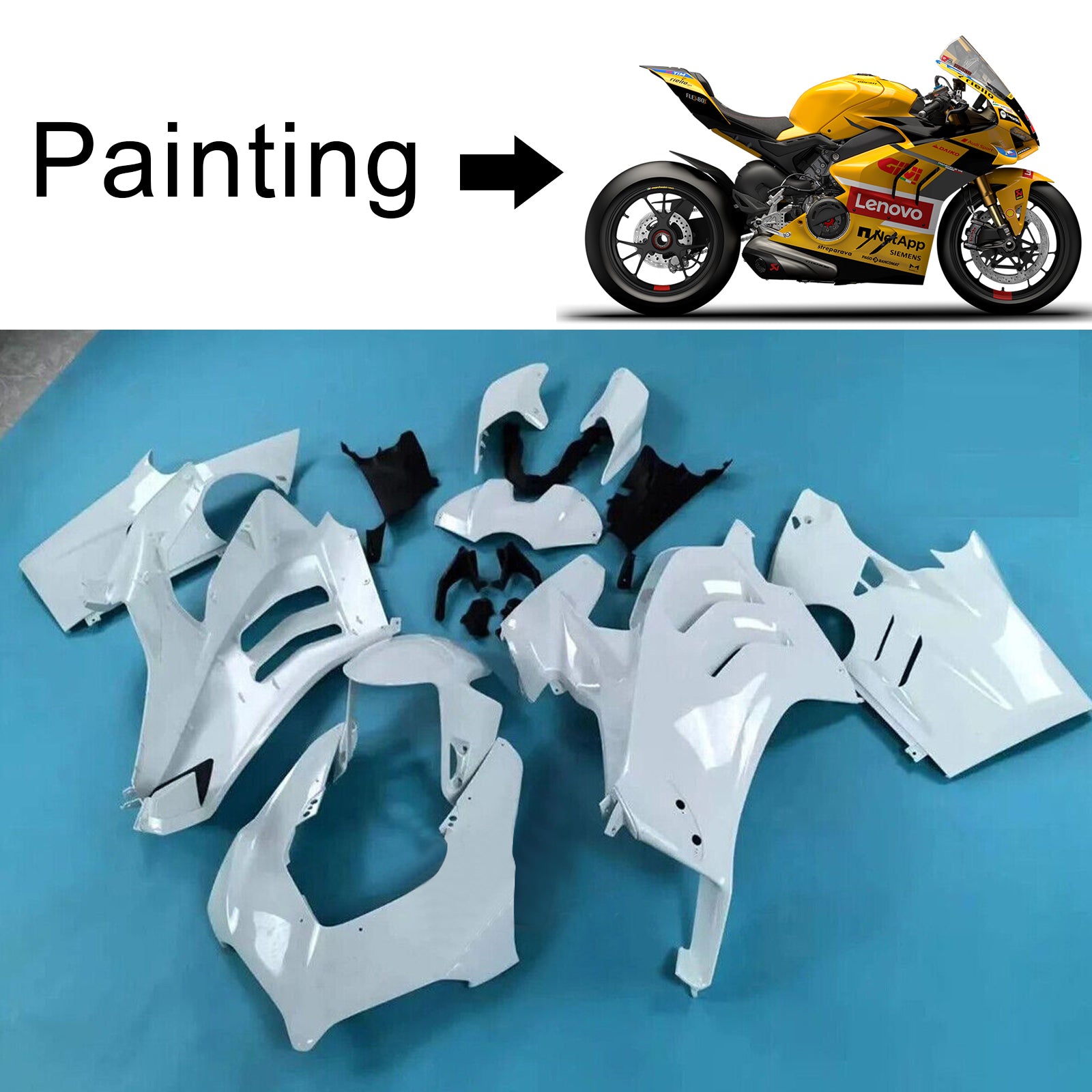 Amotopart Ducati 22-24 Panigale V4 V4S & 23-24 Panigale V4SP V4R Kit de carénage noir jaune rouge