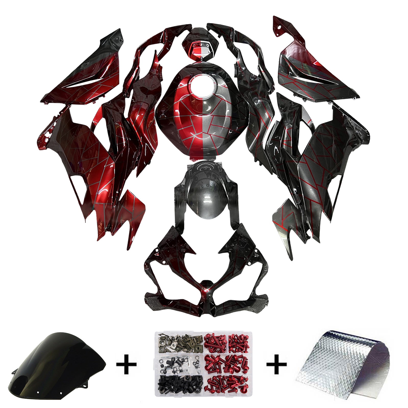 Amotopart 2019-2023 Kawasaki ZX6R Red Black Gray Fairing Kit
