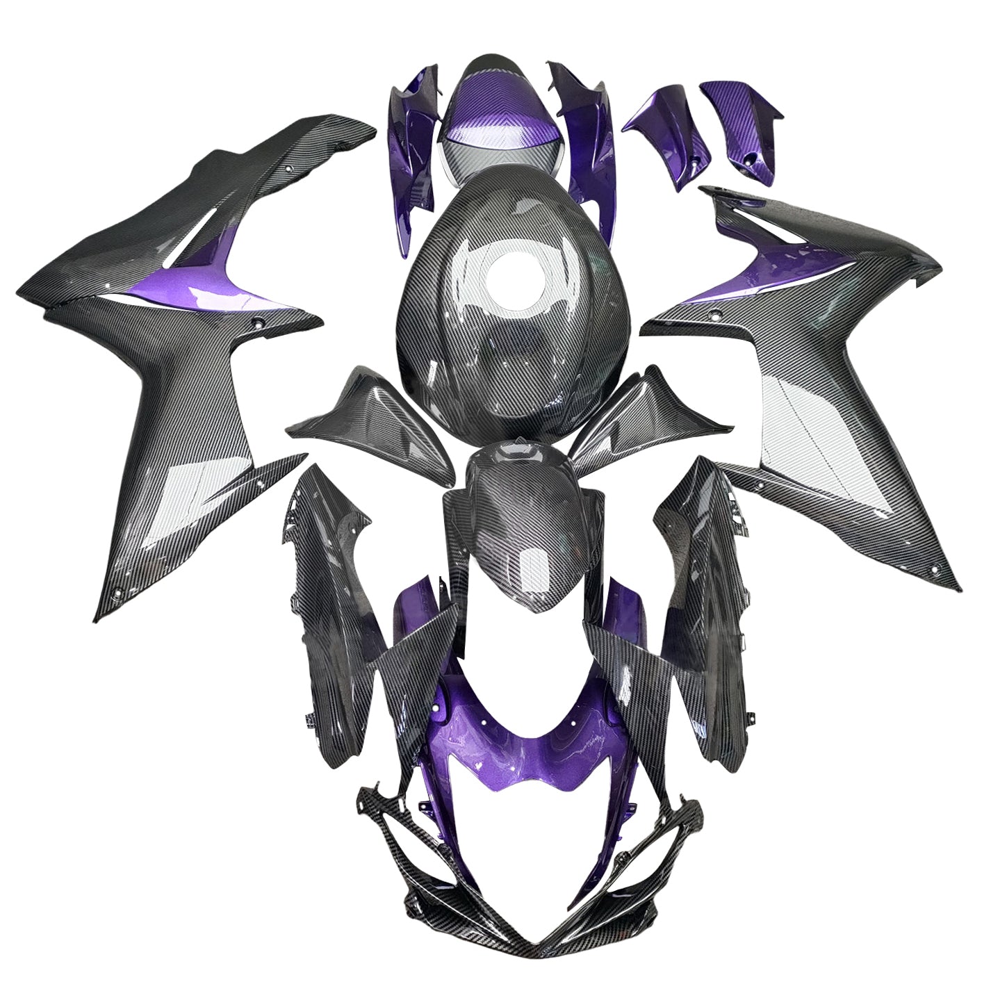 Amotopart 2011-2025 Suzuki GSXR 600/750 Purpur ＆ Kohlefaser-Musterverkleidungskit